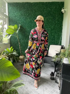 1970s Avalon Floral Print kaftan maxi dress Bohemian