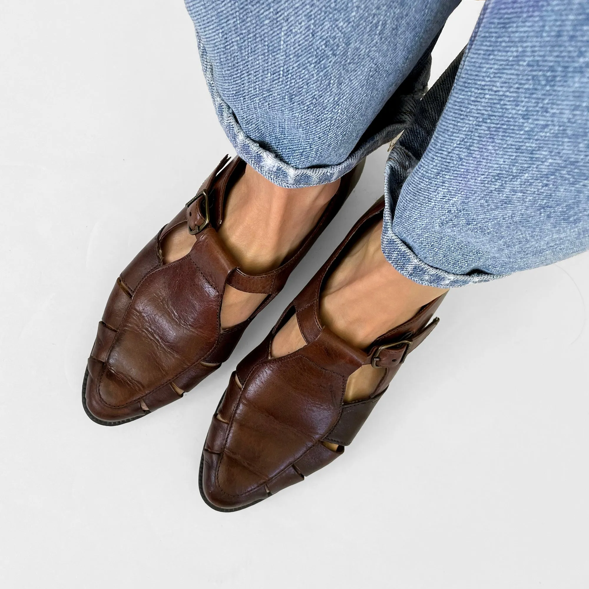 1990s Brown Leather Slip-On Pointed-Toe Flats Shoe