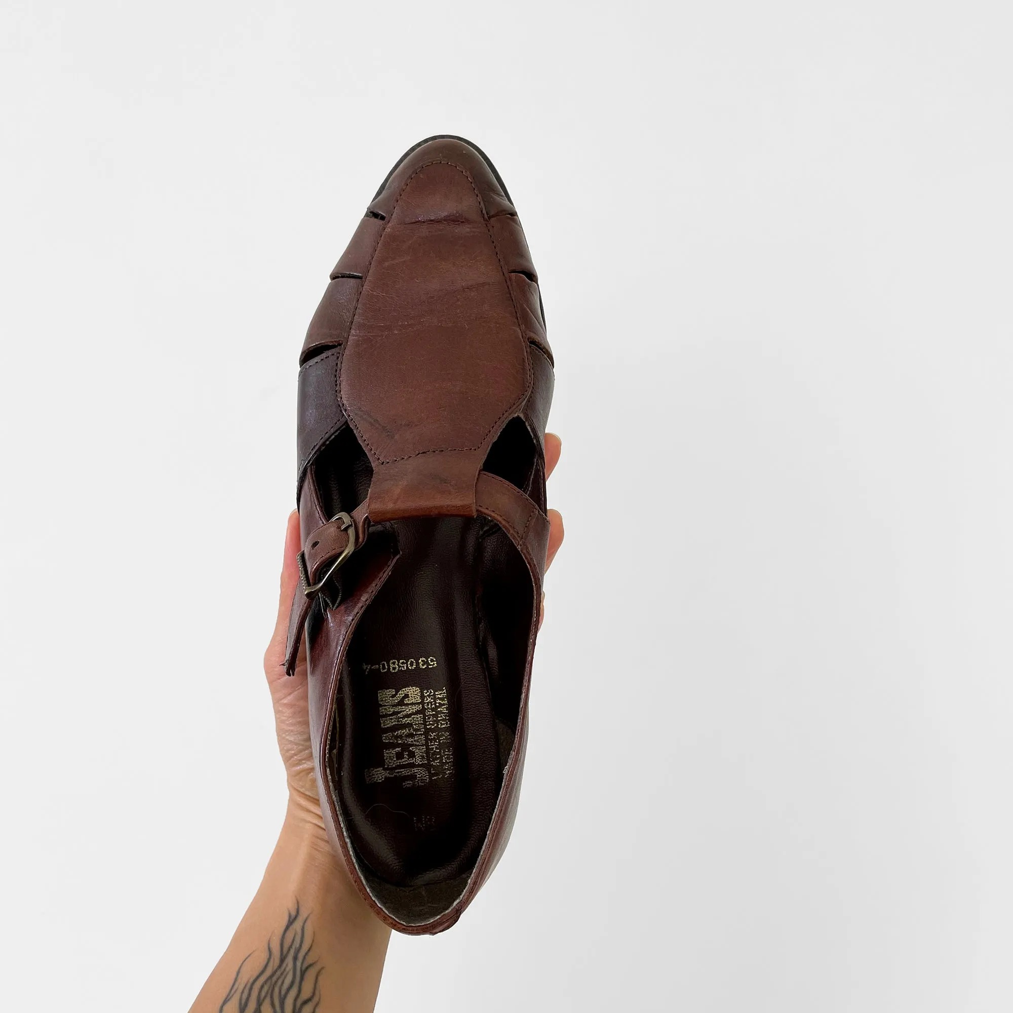 1990s Brown Leather Slip-On Pointed-Toe Flats Shoe