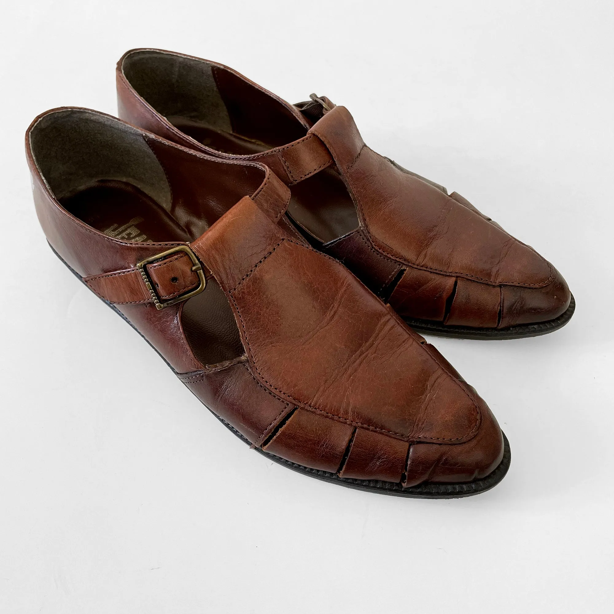 1990s Brown Leather Slip-On Pointed-Toe Flats Shoe