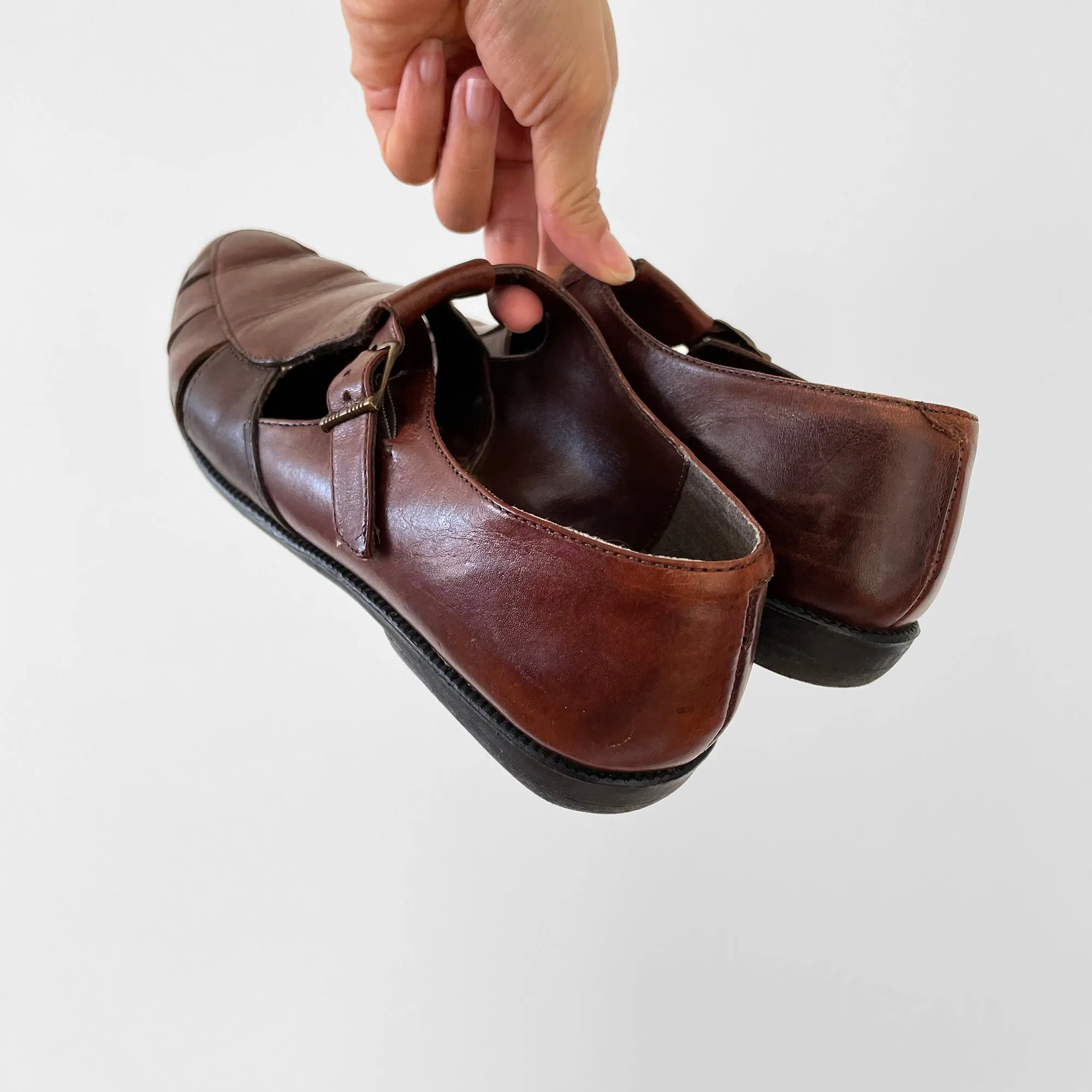 1990s Brown Leather Slip-On Pointed-Toe Flats Shoe