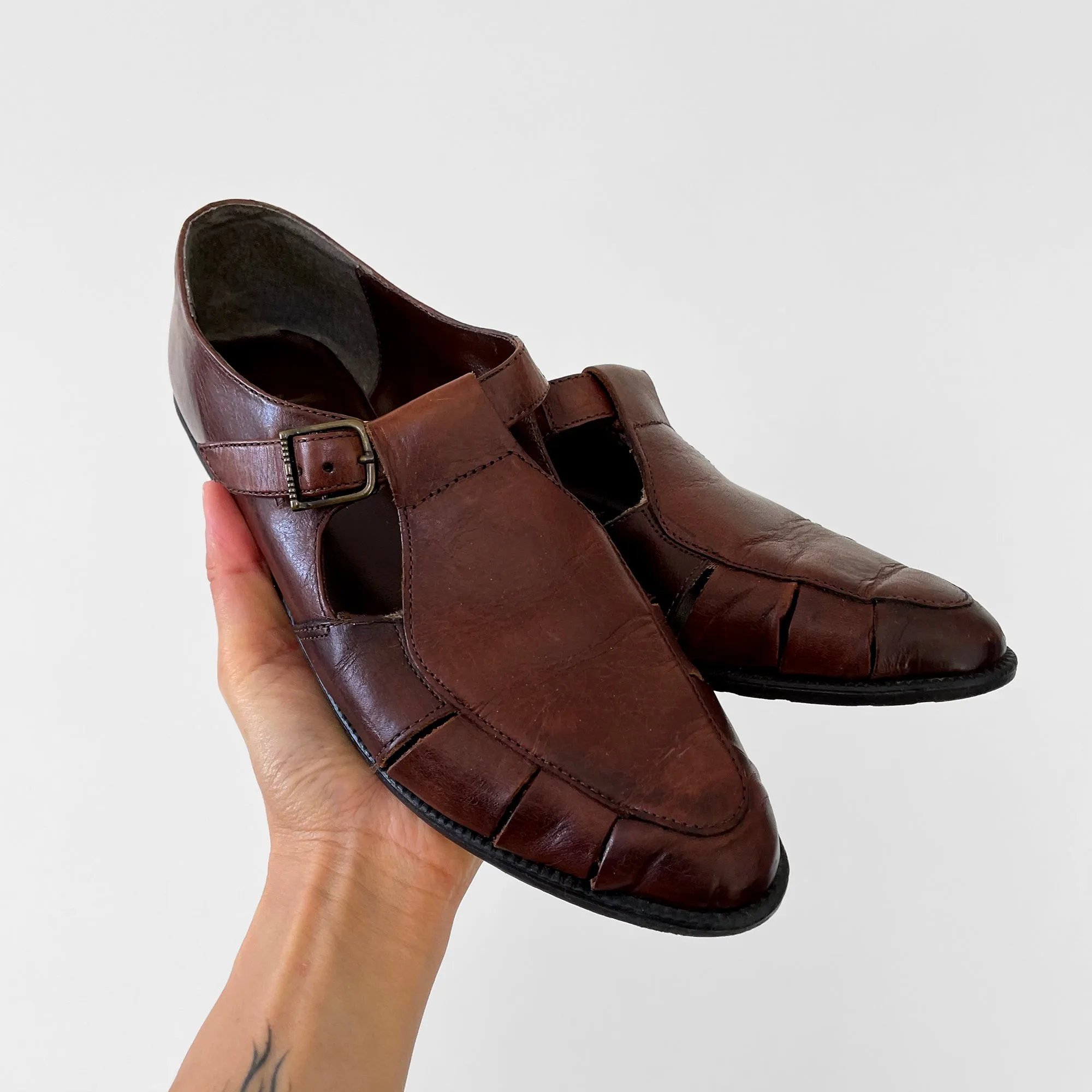 1990s Brown Leather Slip-On Pointed-Toe Flats Shoe