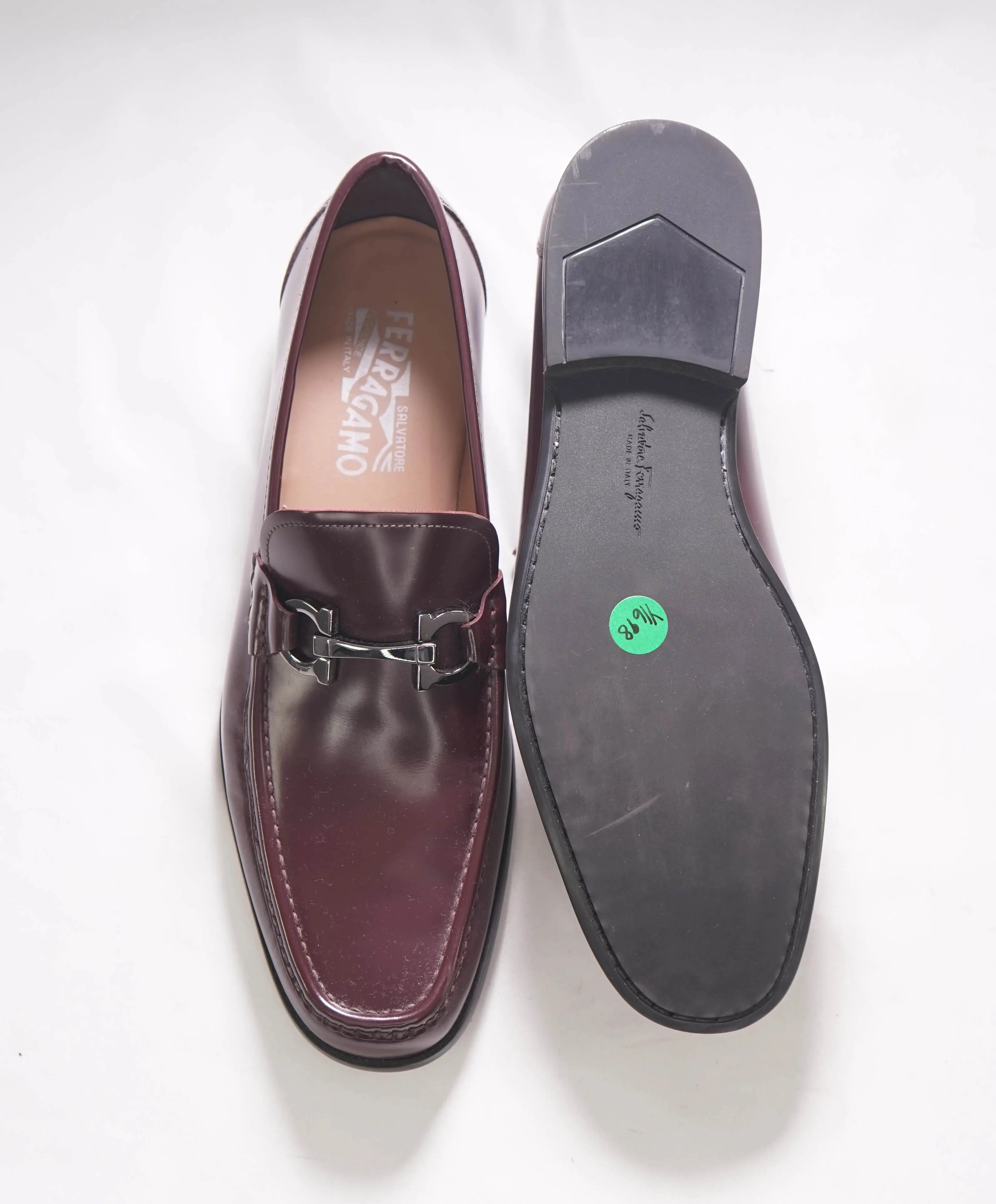 $850 SALVATORE FERRAGAMO - “GRANDIOSO" Gancini Bit Loafer Cherry Leather - 9.5 E