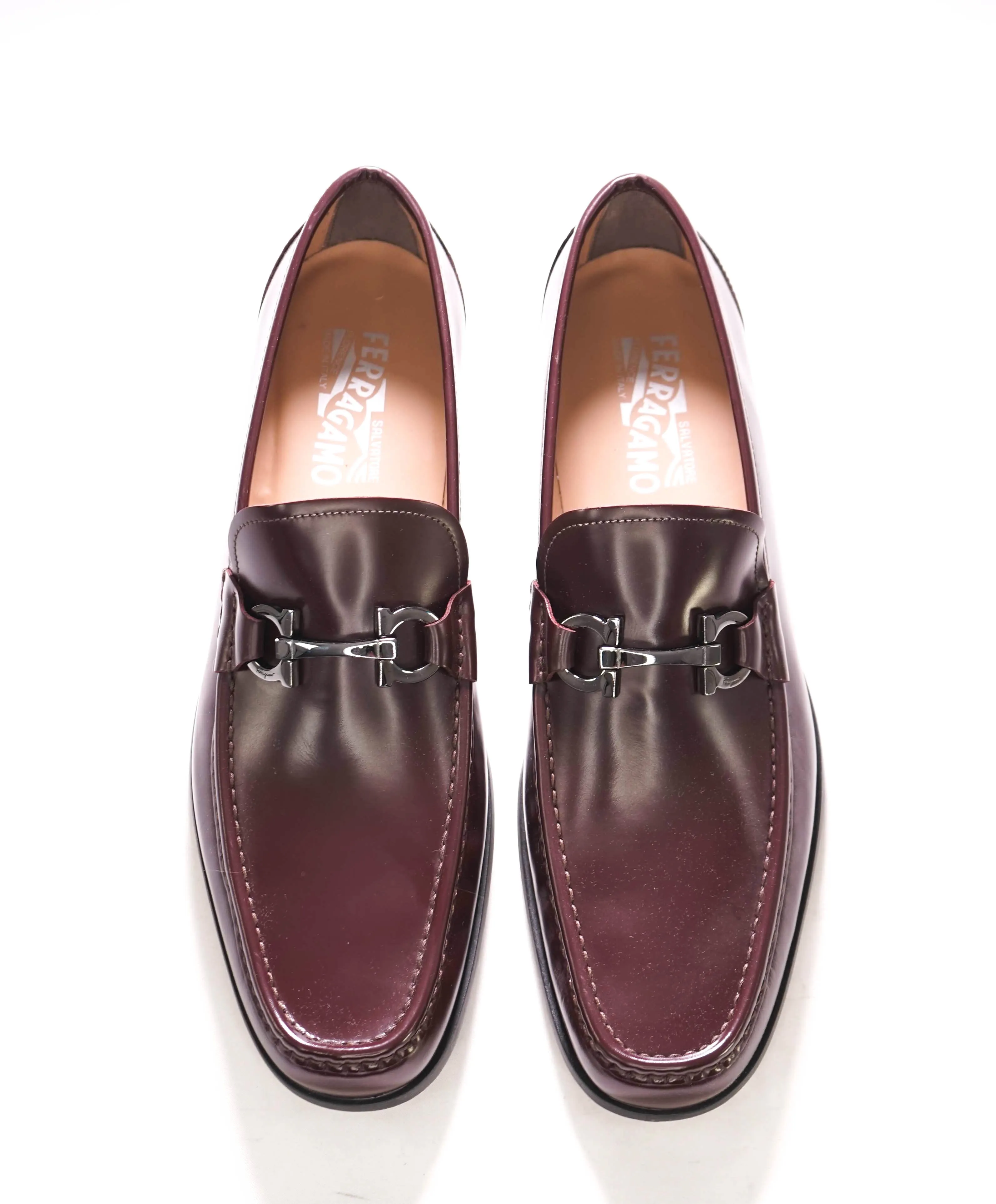 $850 SALVATORE FERRAGAMO -“GRANDIOSO" Gancini Loafer Cherry Brown Leather - 12 EE