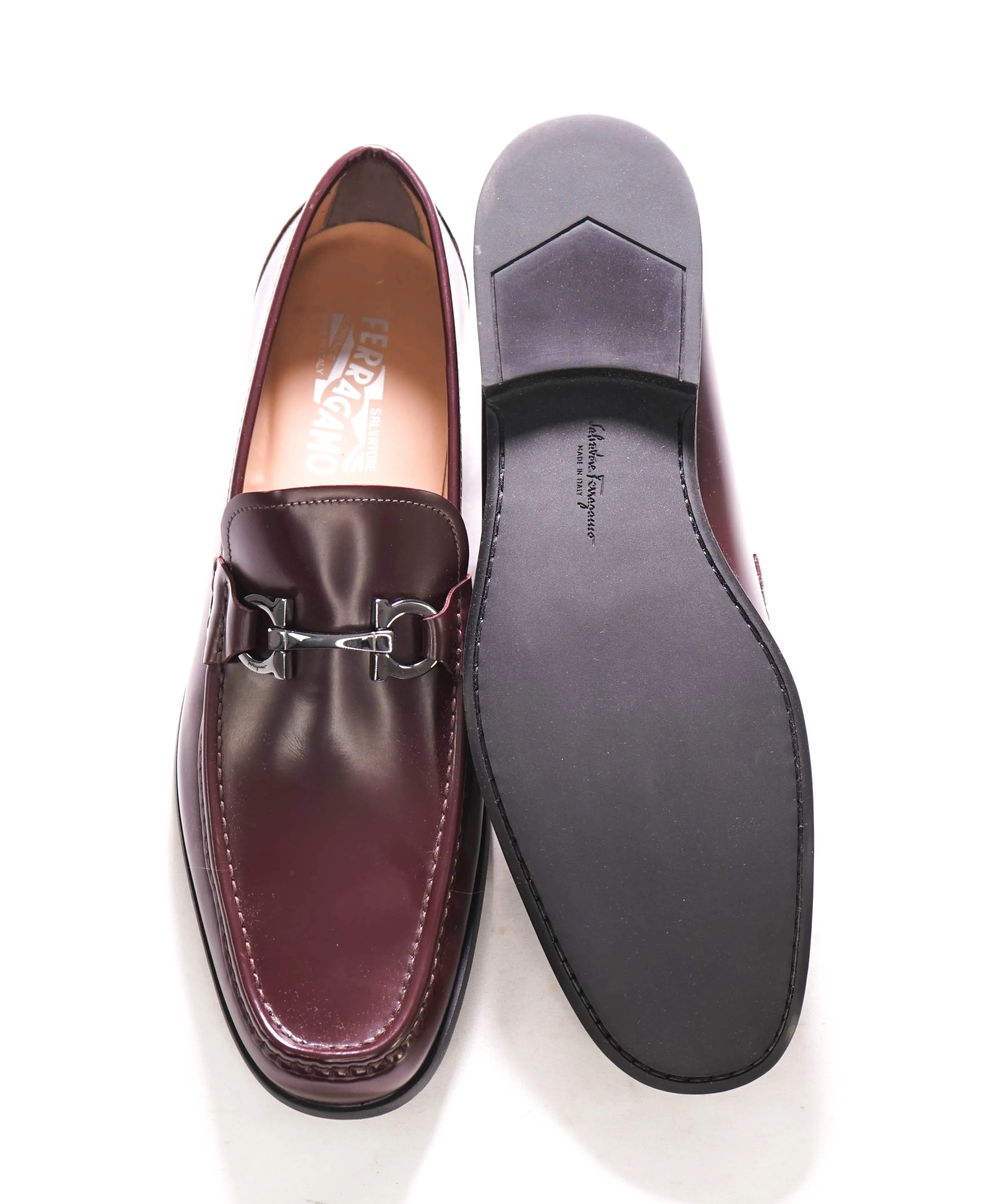 $850 SALVATORE FERRAGAMO -“GRANDIOSO" Gancini Loafer Cherry Brown Leather - 12 EE