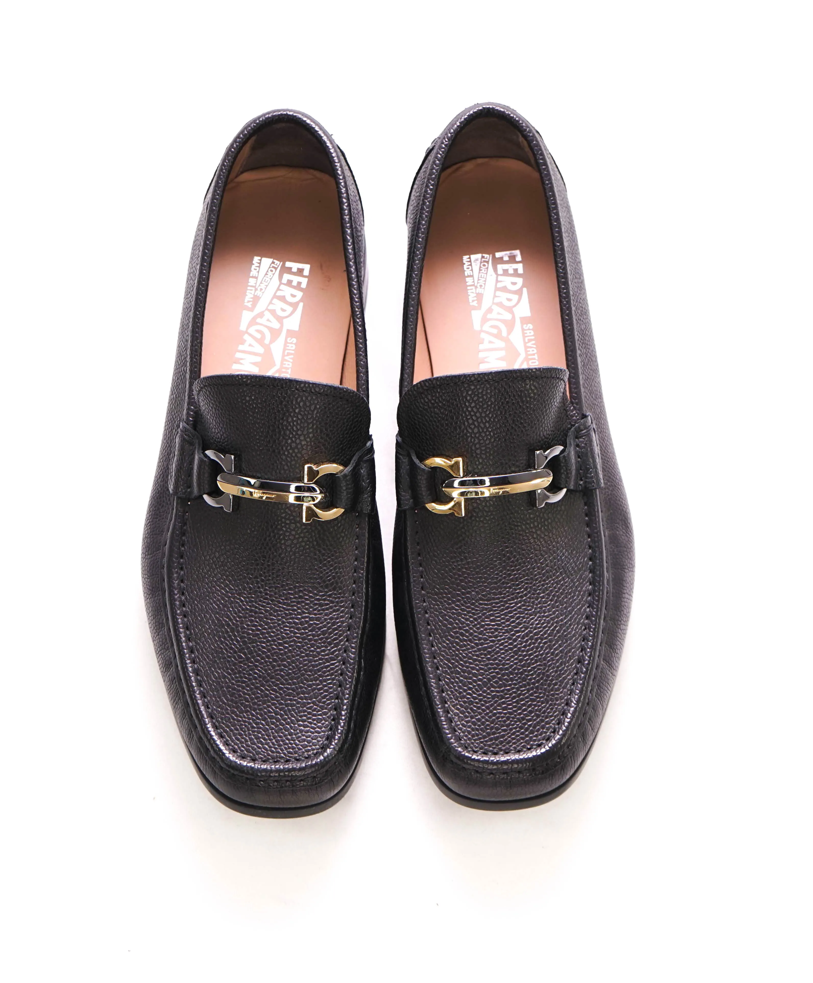 $850 SALVATORE FERRAGAMO - “MAURICE" Black Gld/Slvr Loafer - 8.5 US