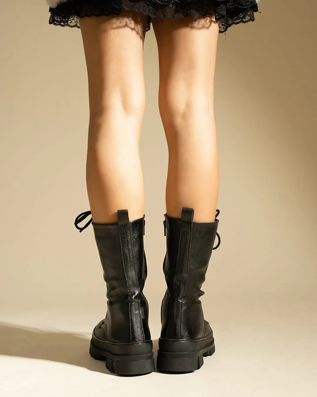 Back To School Aesthetic lace up Black Boot