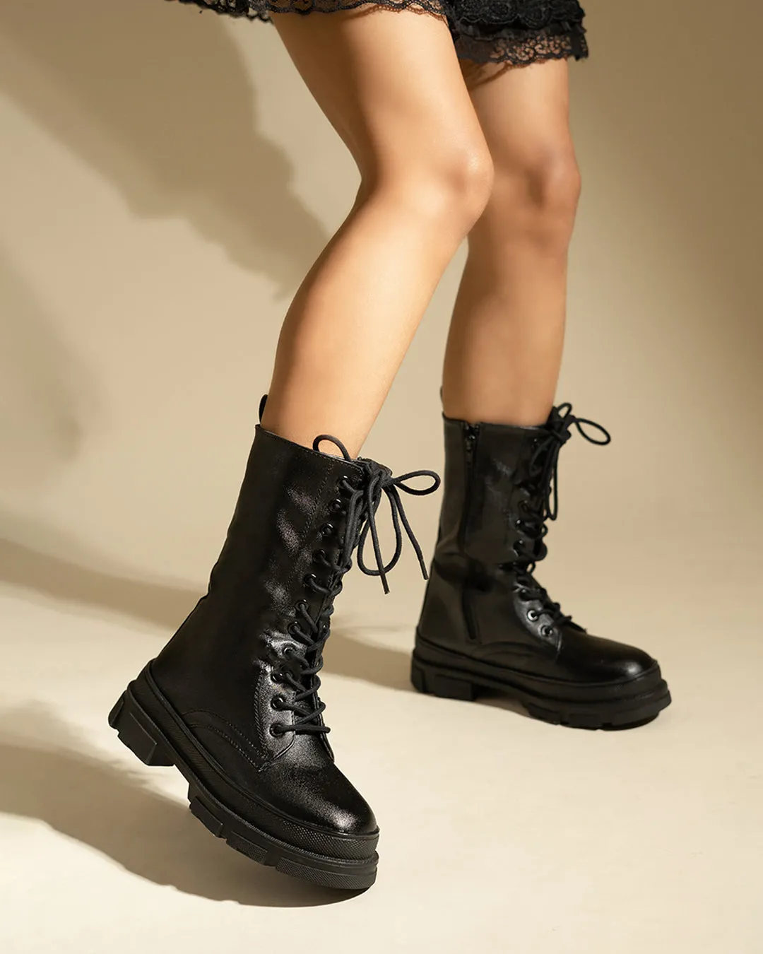 Back To School Aesthetic lace up Black Boot