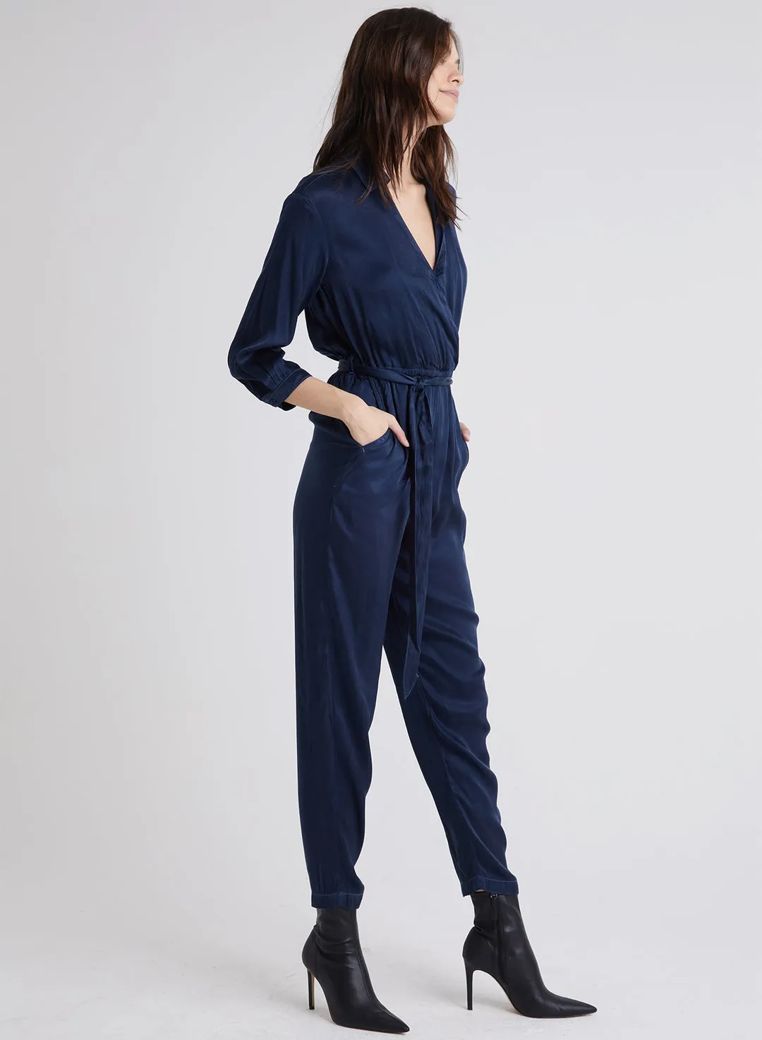 Bella Dahl Wrap Front Jumpsuit in Navy Ink