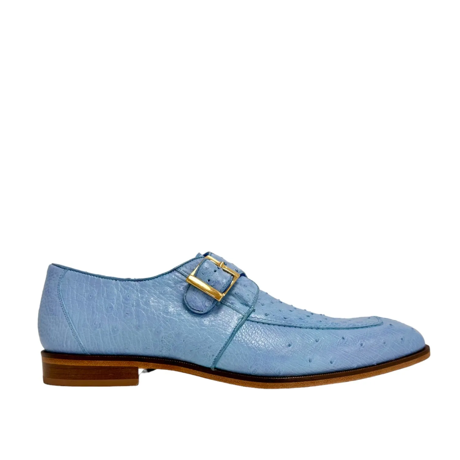 Belvedere Josh 114011 Men's Shoes Summer Blue Genuine Ostrich Split-Toe Monk-strap Loafers (BV3139)