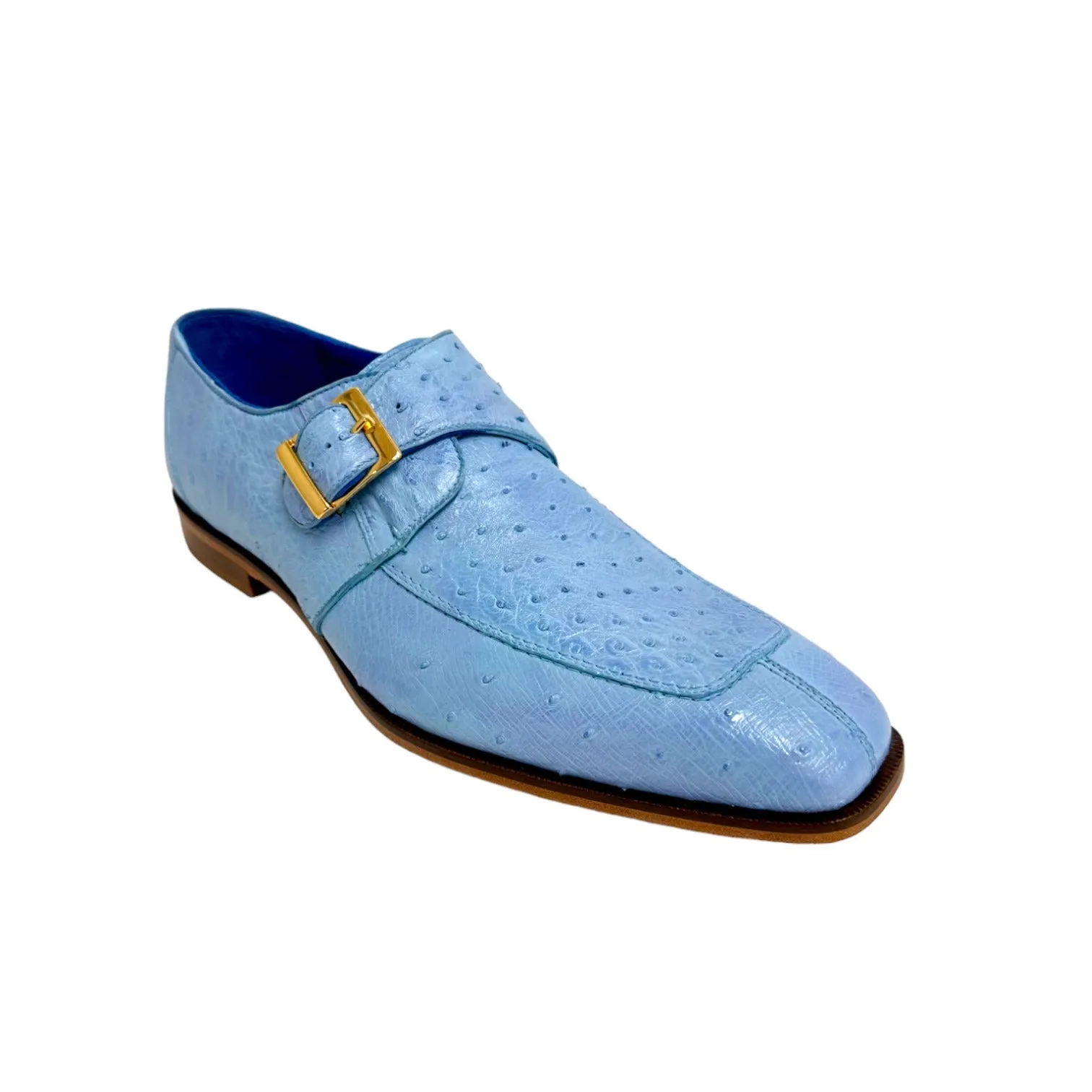 Belvedere Josh 114011 Men's Shoes Summer Blue Genuine Ostrich Split-Toe Monk-strap Loafers (BV3139)