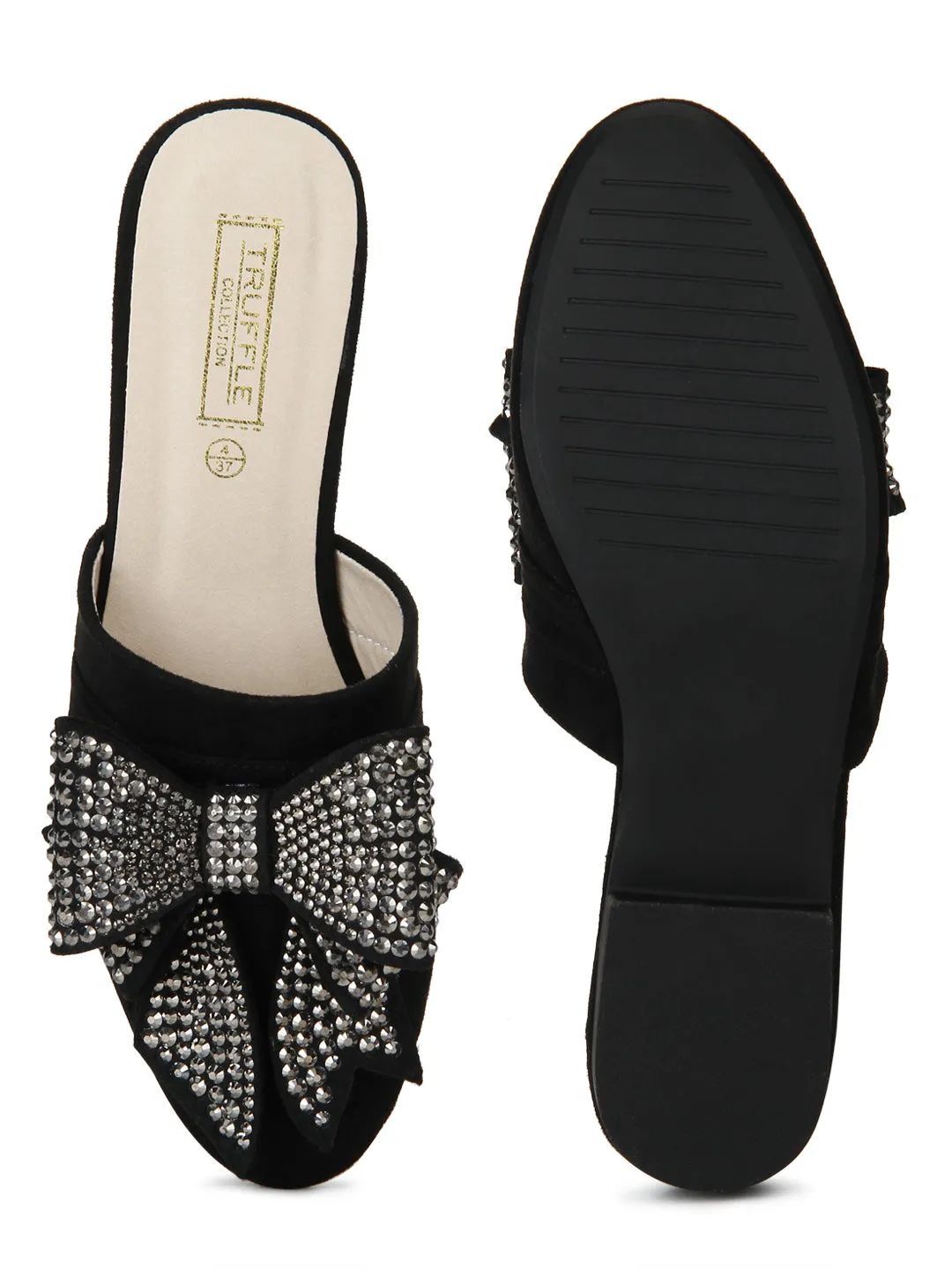 Black Bowed Open Back Slip-On Flats