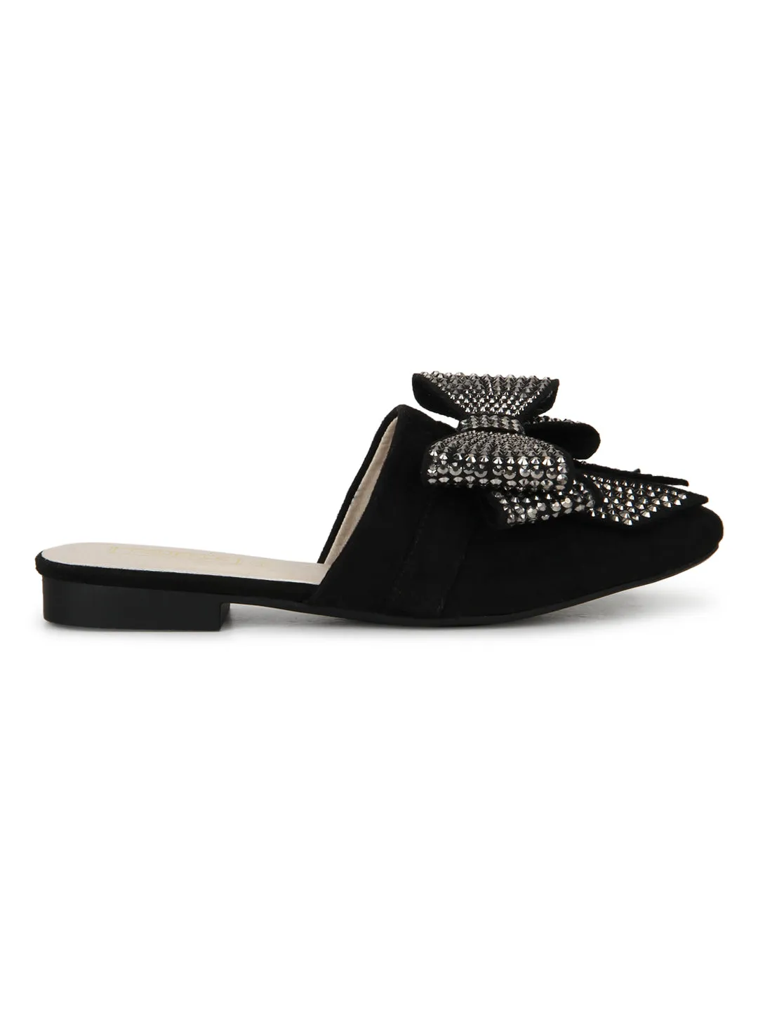 Black Bowed Open Back Slip-On Flats