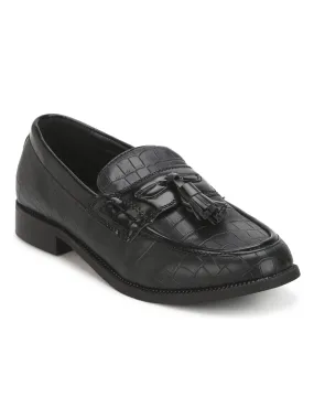 Black Croc Tassel Men Loafers