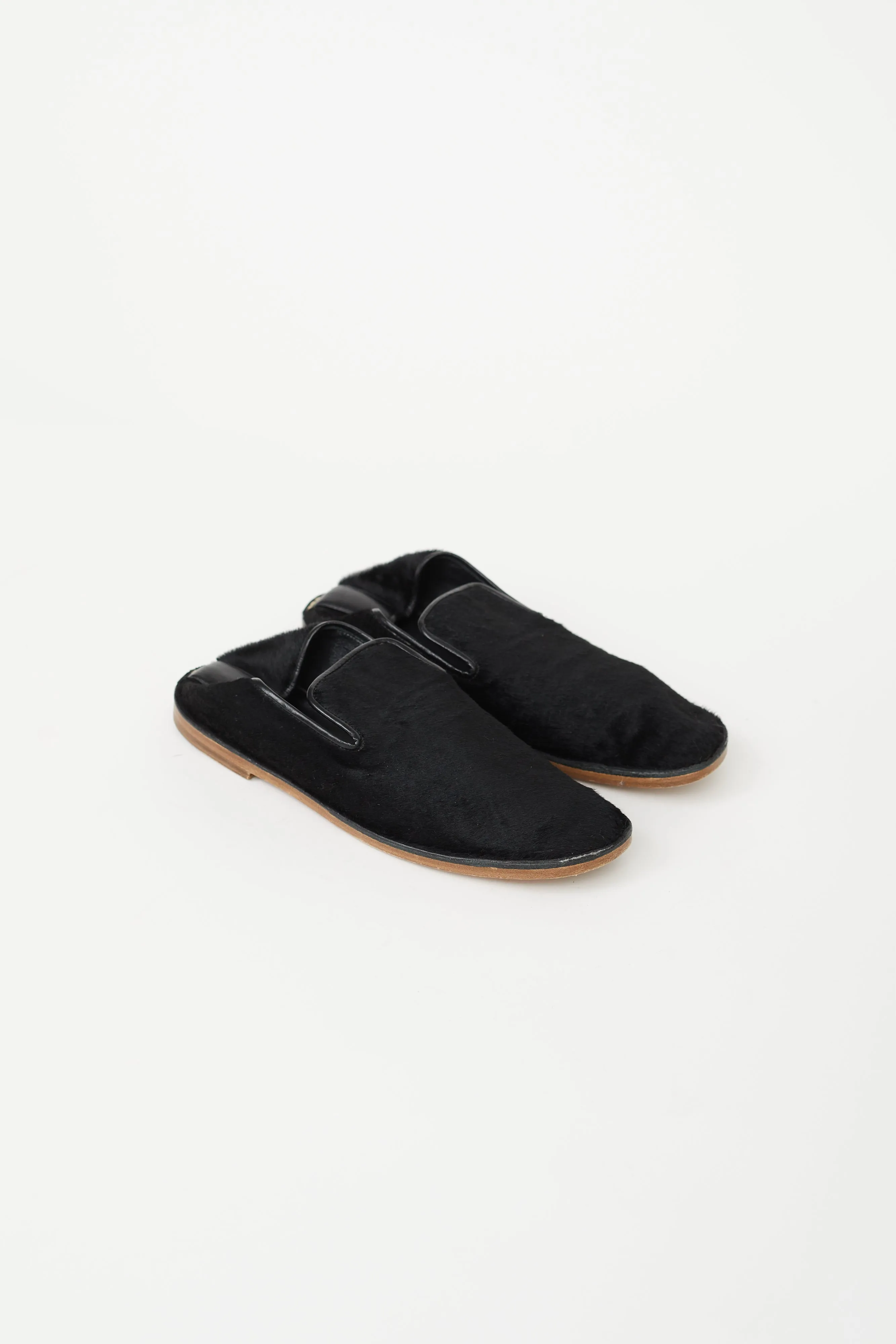 Black Fur Textured Step Down Loafer