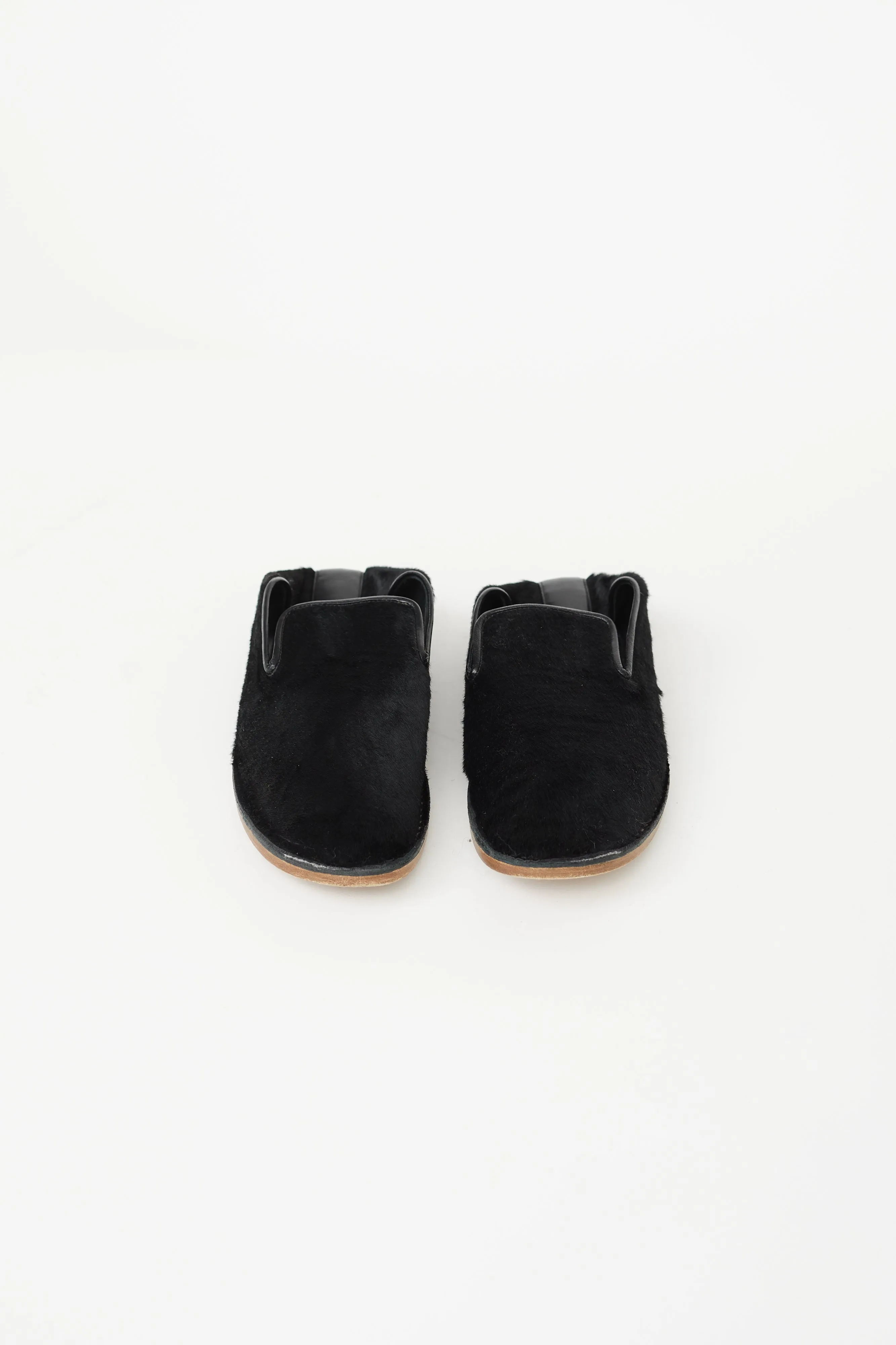 Black Fur Textured Step Down Loafer