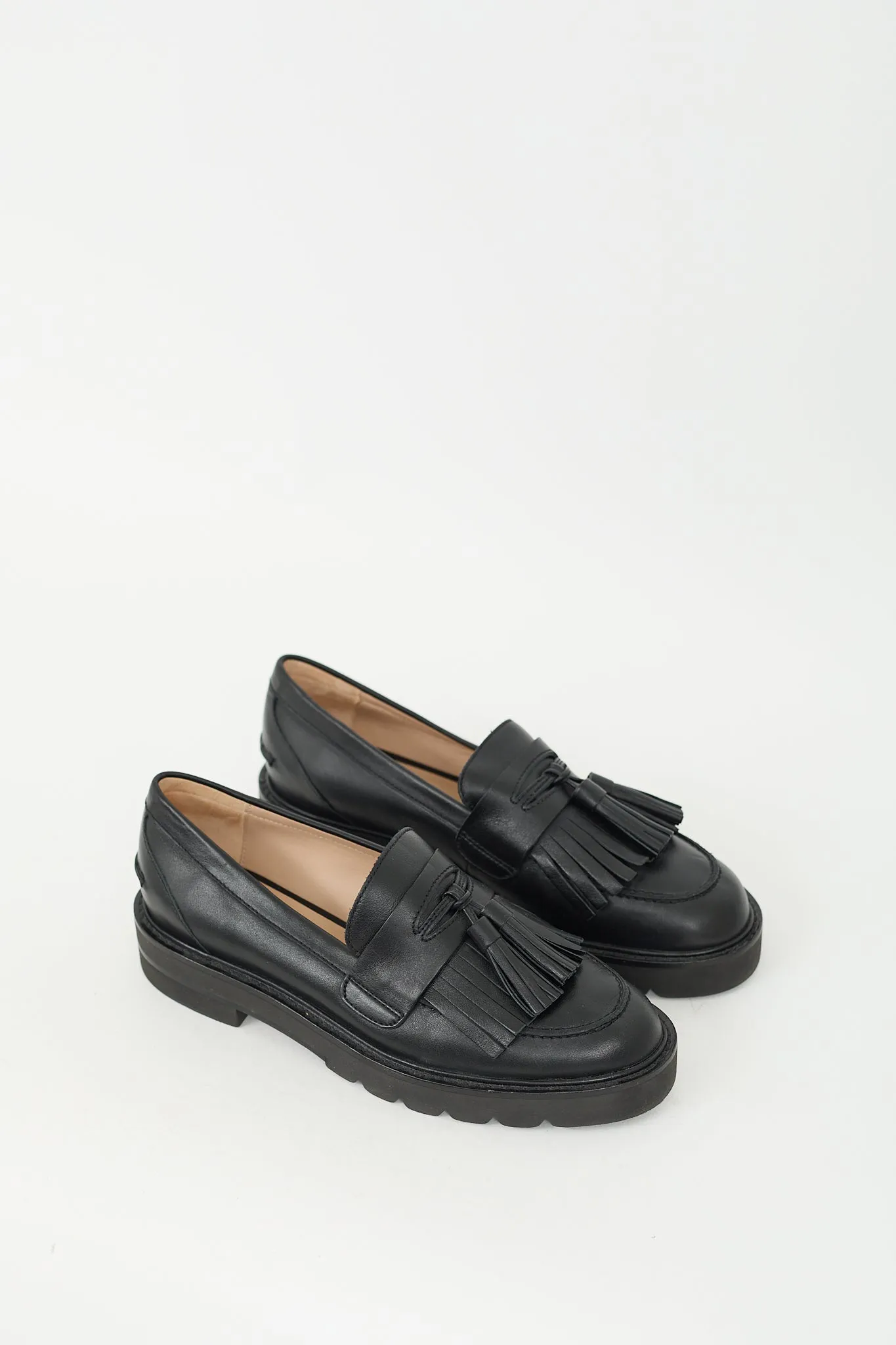 Black Leather Mila Tassel Fringe Loafer