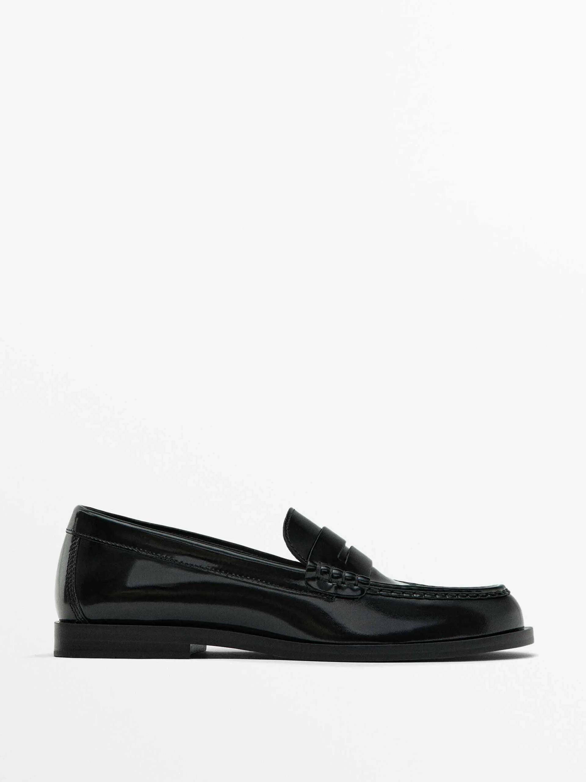 Black leather penny loafers