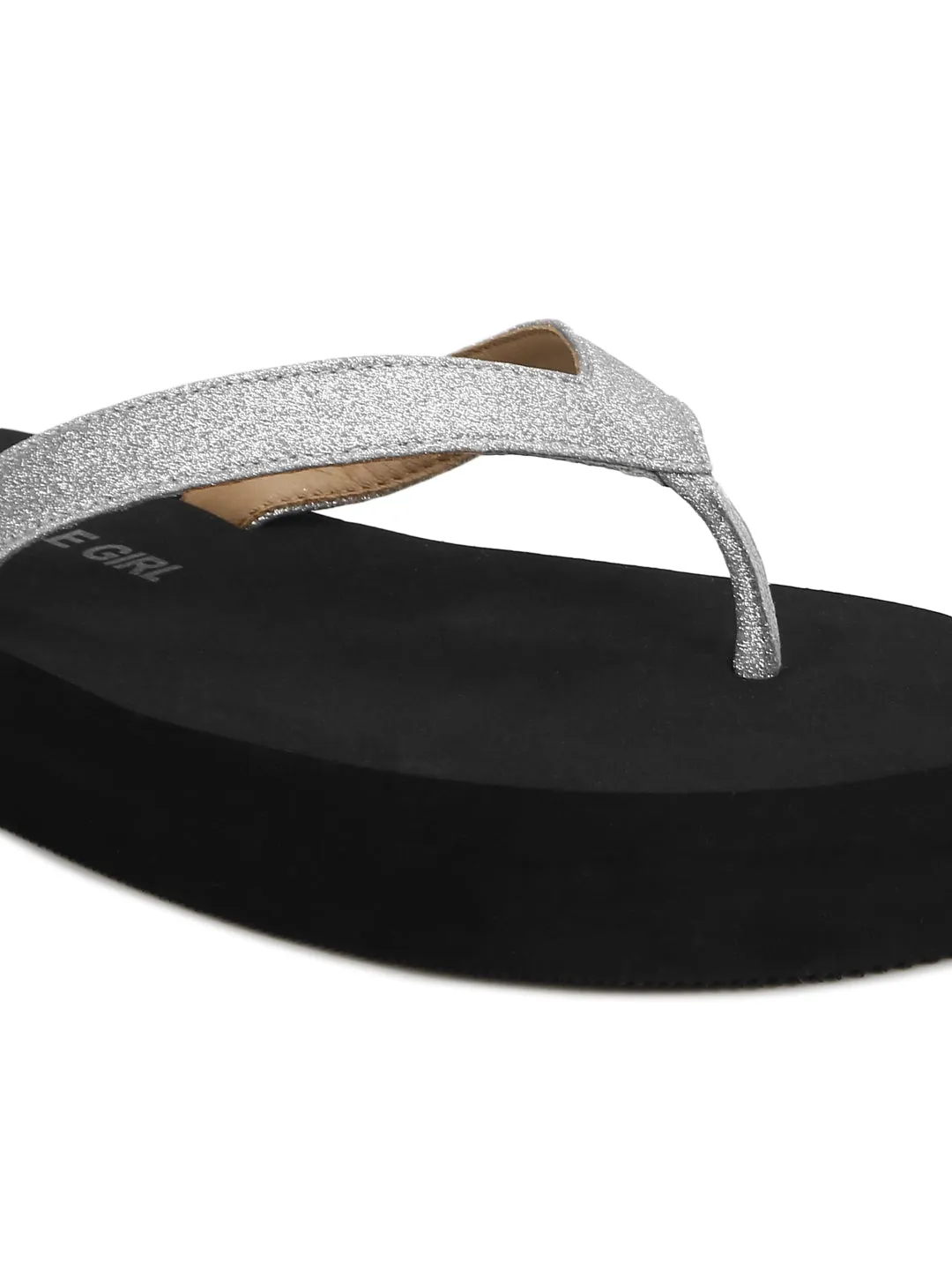 Black PU Silver Strap Slip Ons