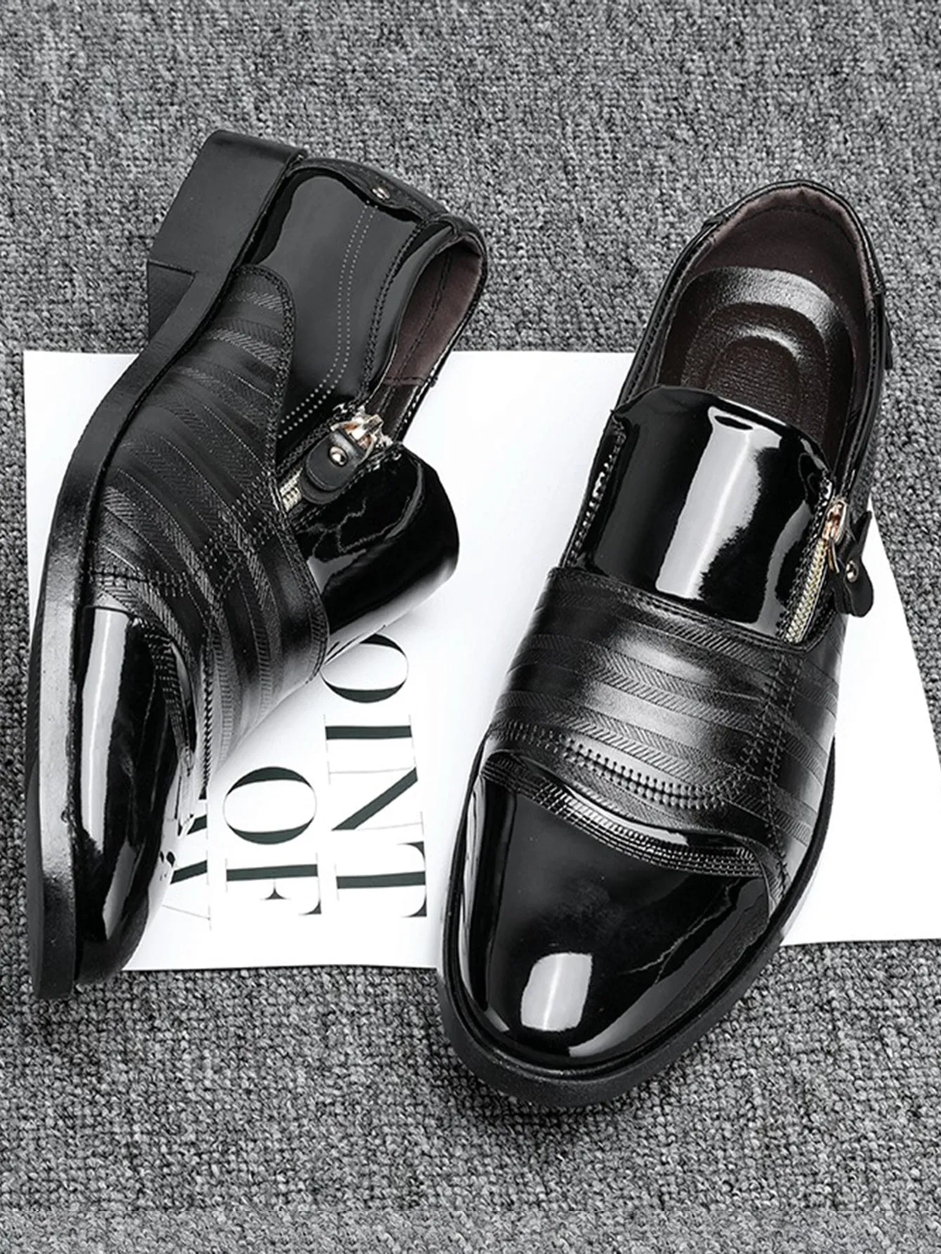 Black Round Toe Zipper Detail Penny Loafers