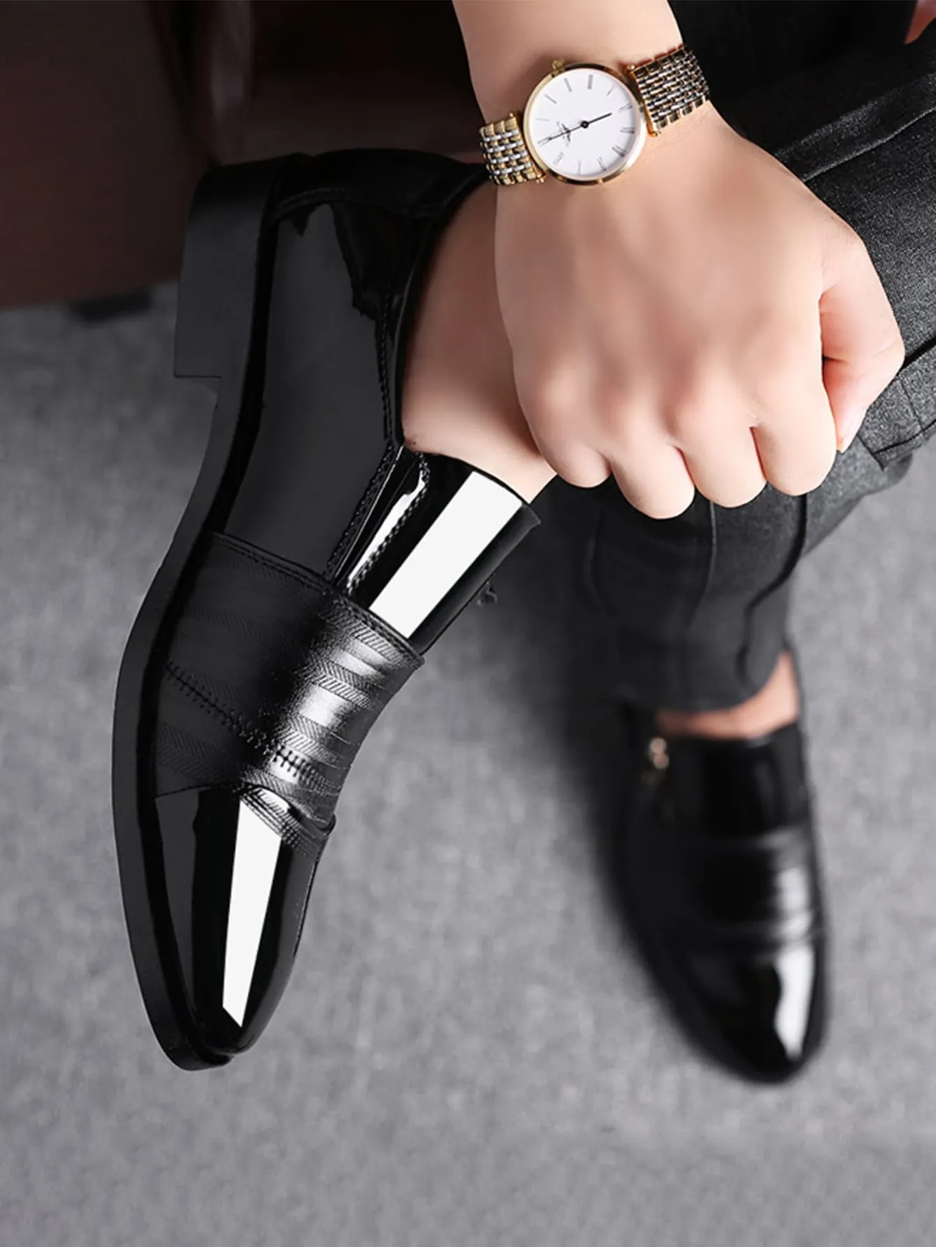 Black Round Toe Zipper Detail Penny Loafers