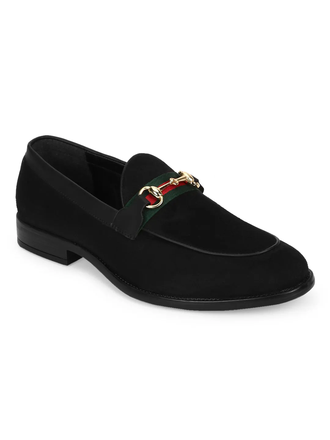 Black Suede Men's Low Heel Chained Loafers (TC-SM-5002-BLKSUE)