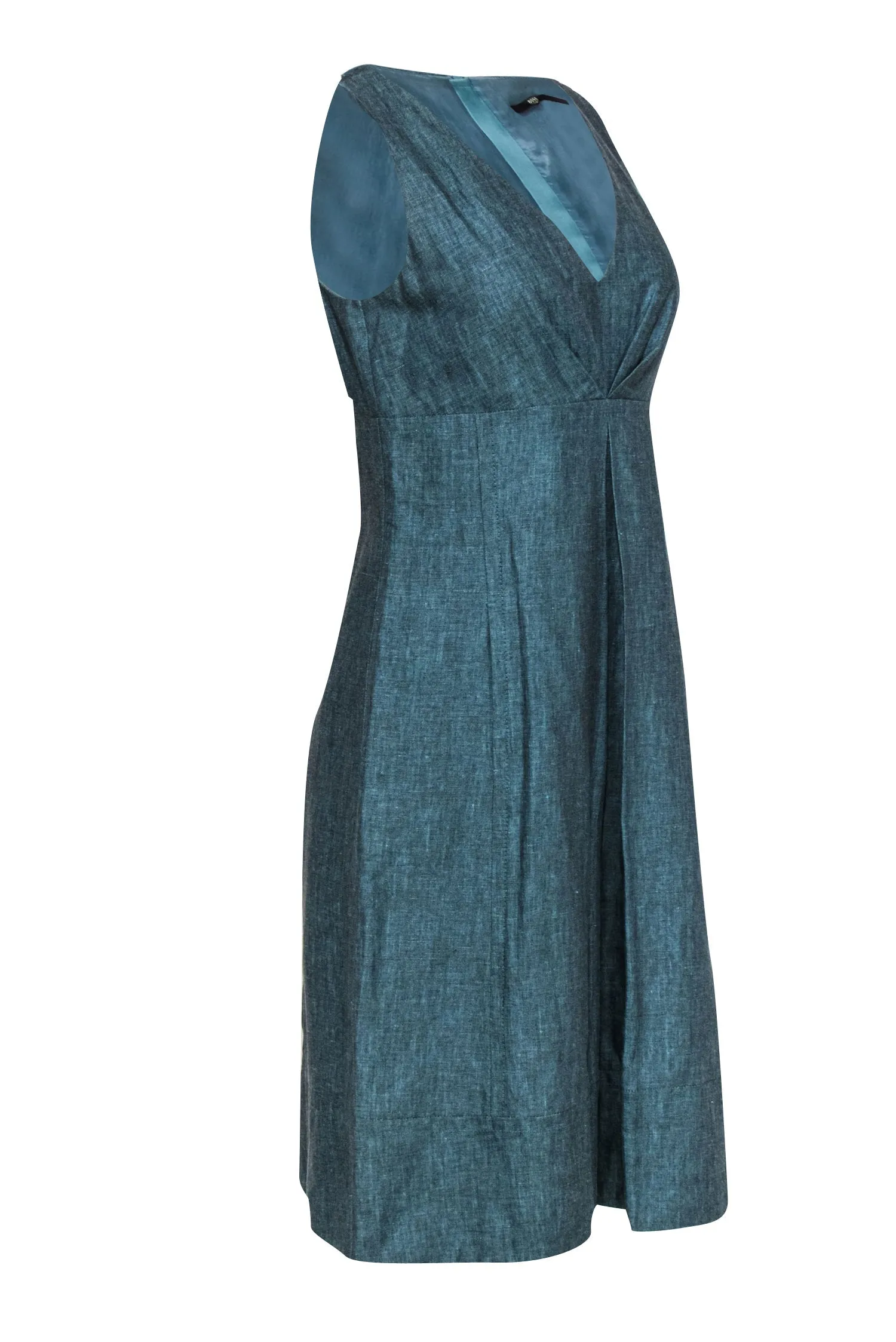 BOSS Hugo Boss - Teal Linen & Wool Blend A-Line Dress w/ Empire Waistline Sz 6