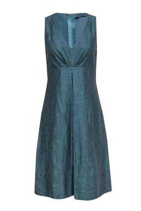 BOSS Hugo Boss - Teal Linen & Wool Blend A-Line Dress w/ Empire Waistline Sz 6