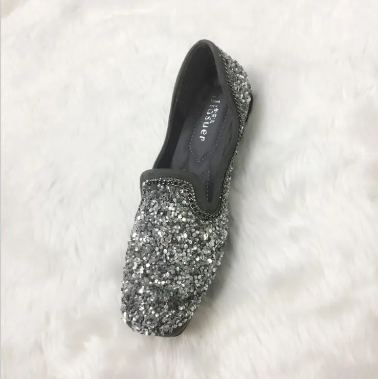 Bowknot Rhinestone Soft Flat Loafers