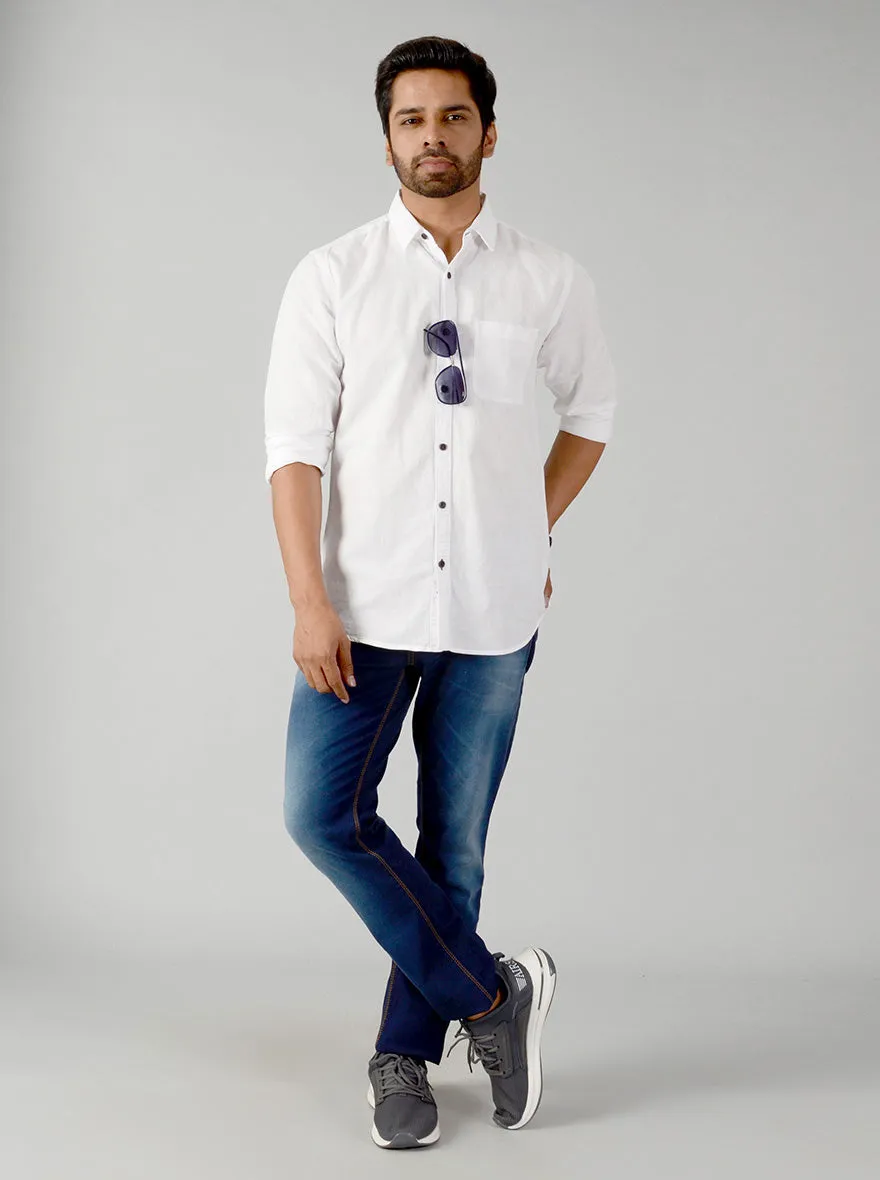 Bright White Solid Slim Fit Casual Shirt | JadeBlue