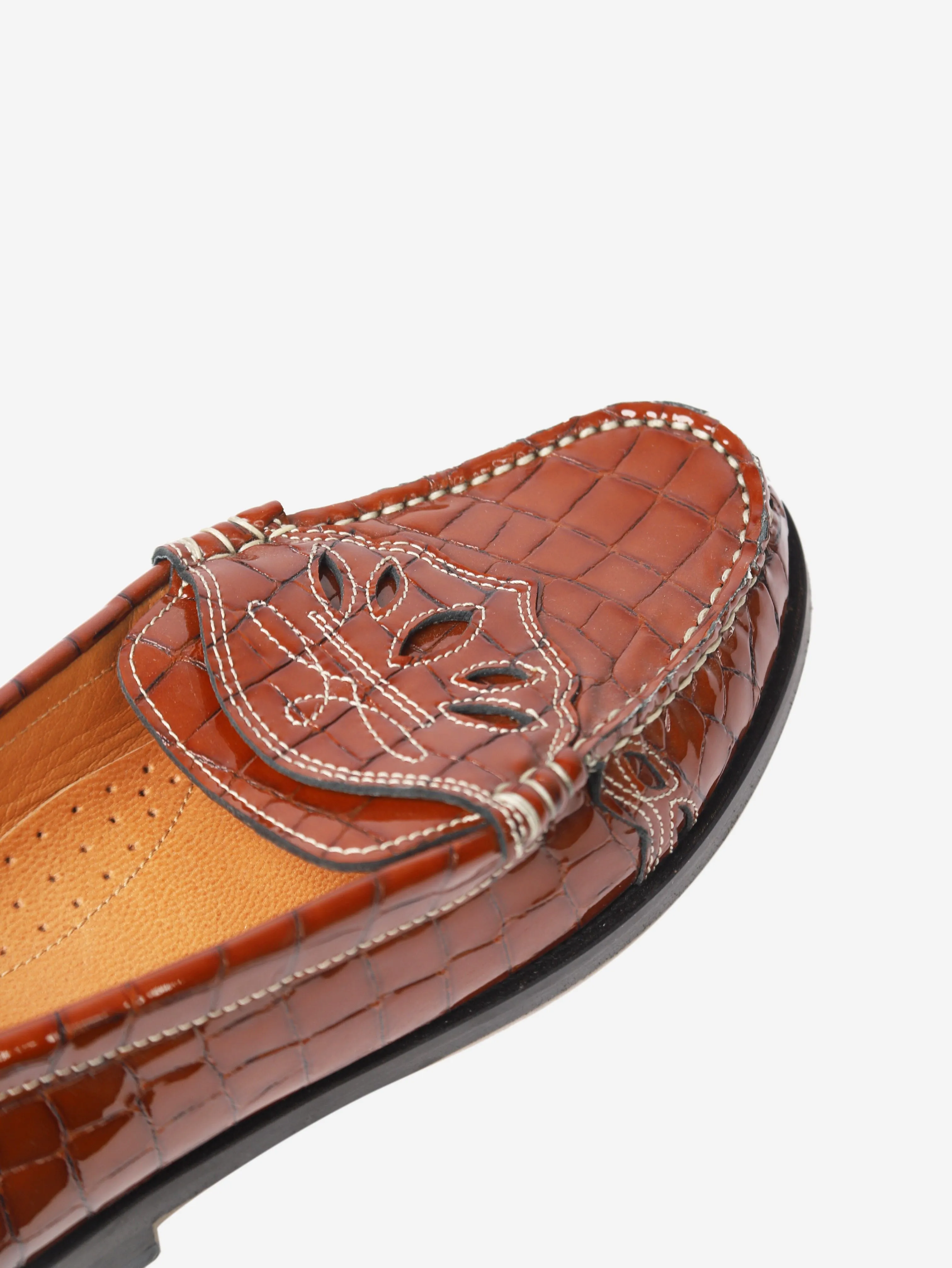 Brown croc-effect patent loafers - size EU 37