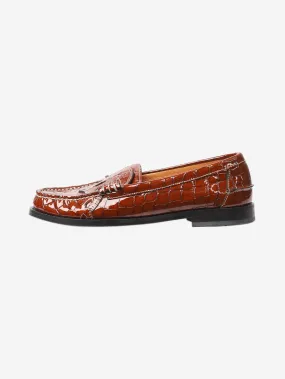 Brown croc-effect patent loafers - size EU 37