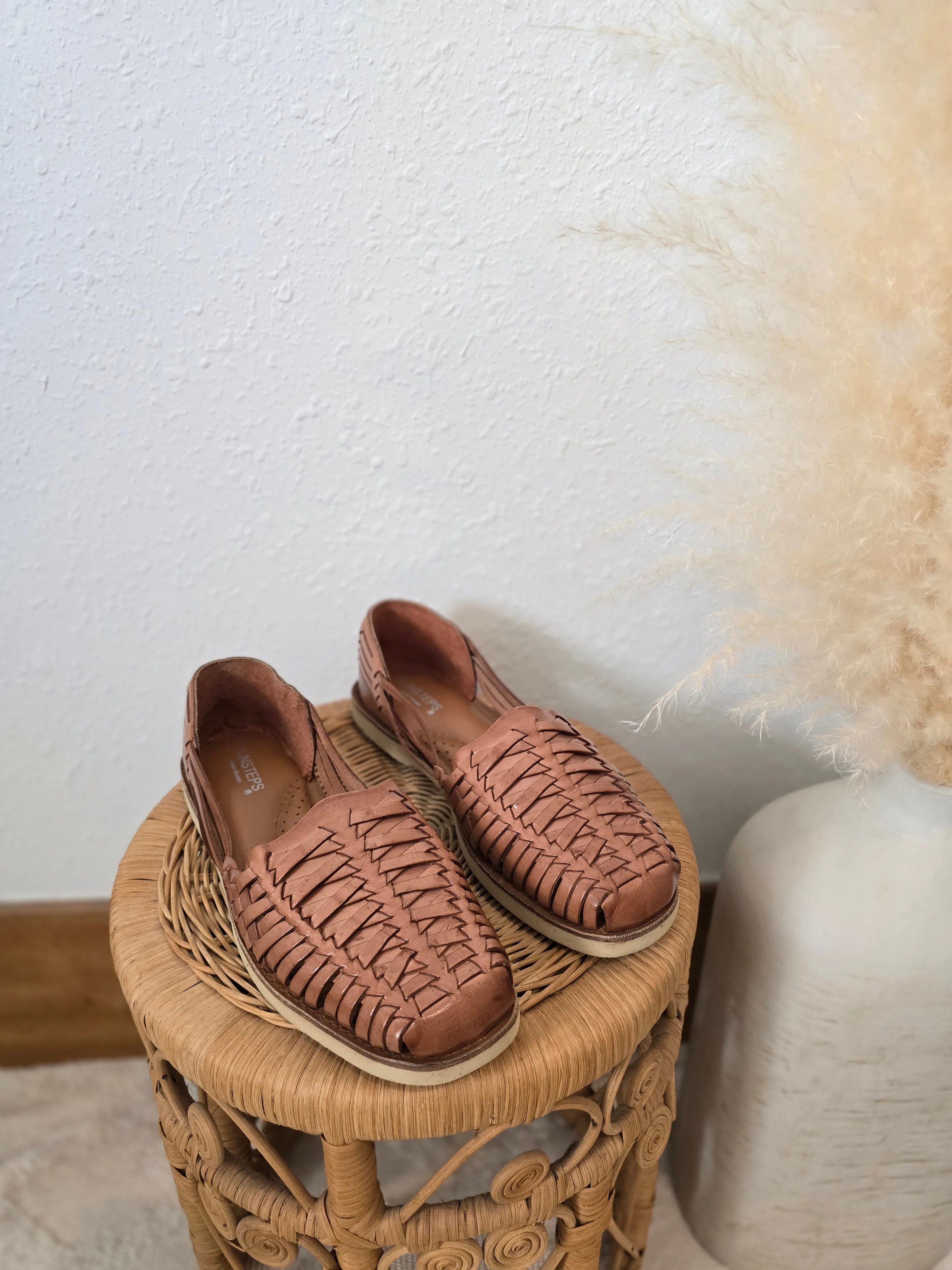 Brown Handwoven Leather Flats (7.5)