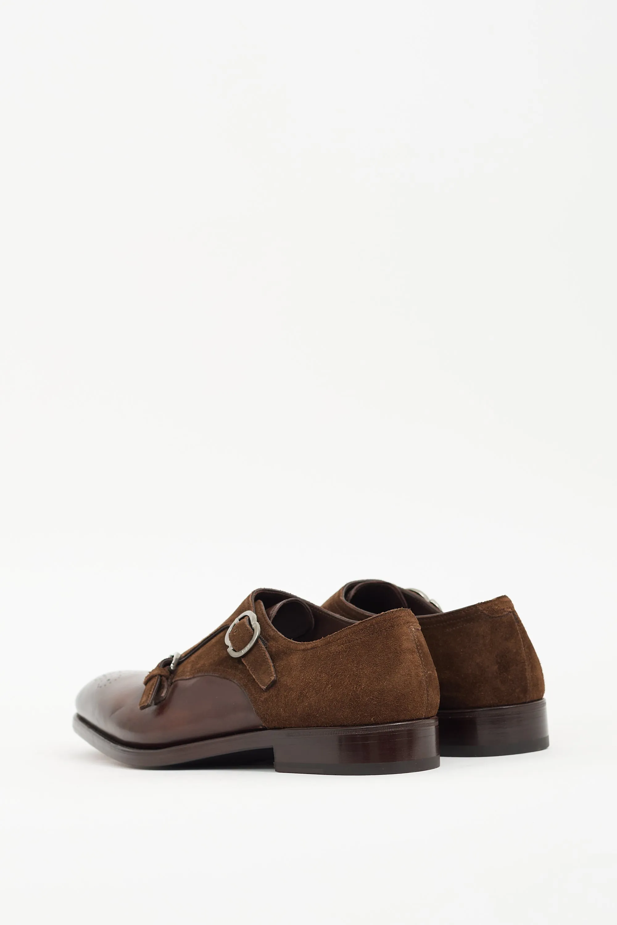 Brown Leather & Suede Monk Strap Loafer