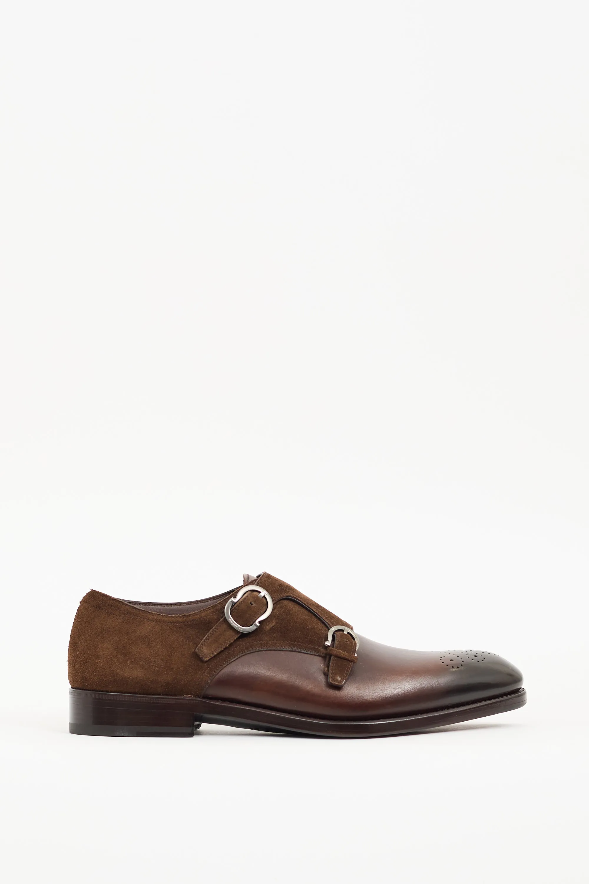 Brown Leather & Suede Monk Strap Loafer