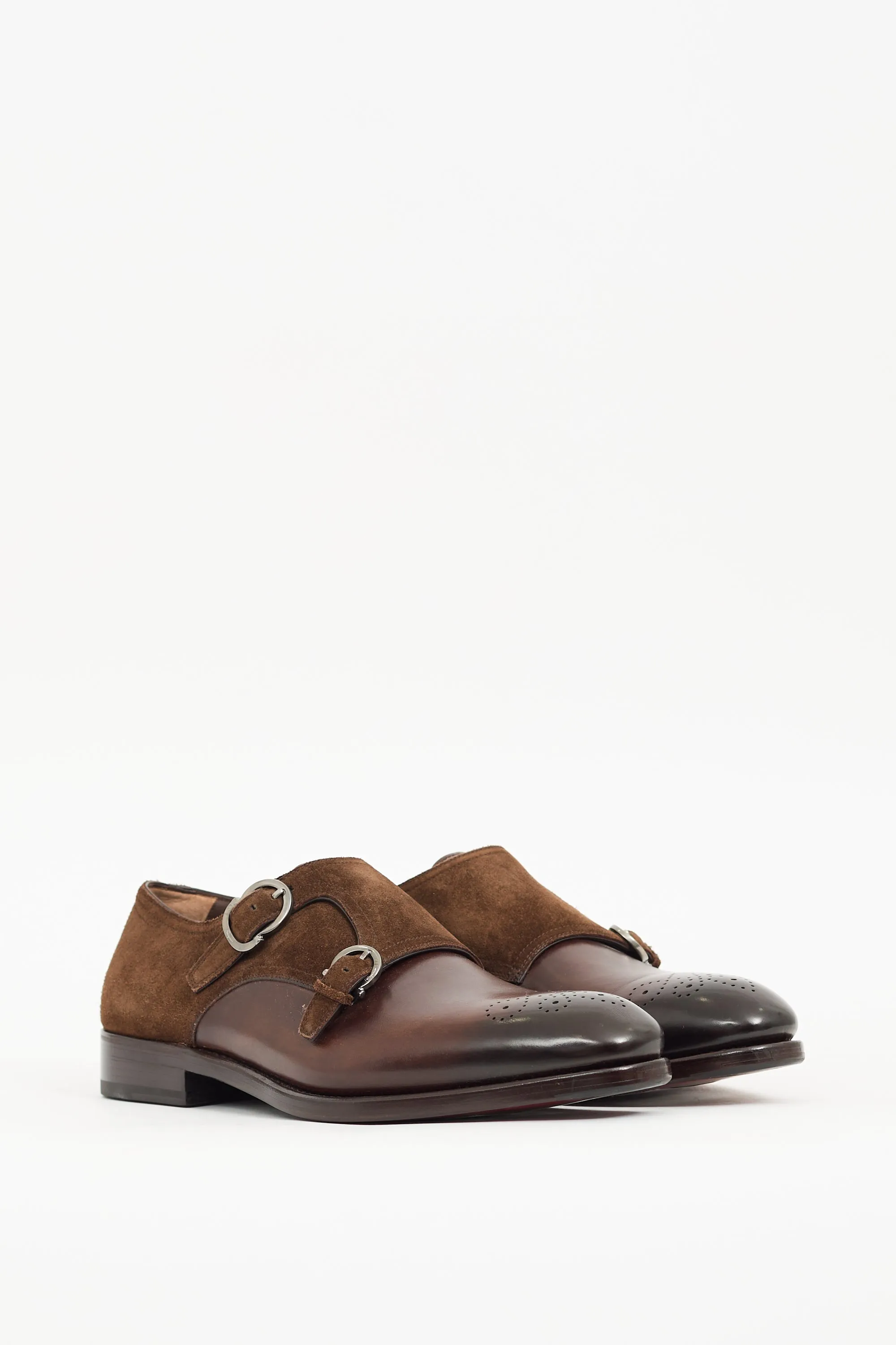 Brown Leather & Suede Monk Strap Loafer