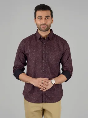 Brown Printed Slim Fit Casual Shirt | Greenfibre