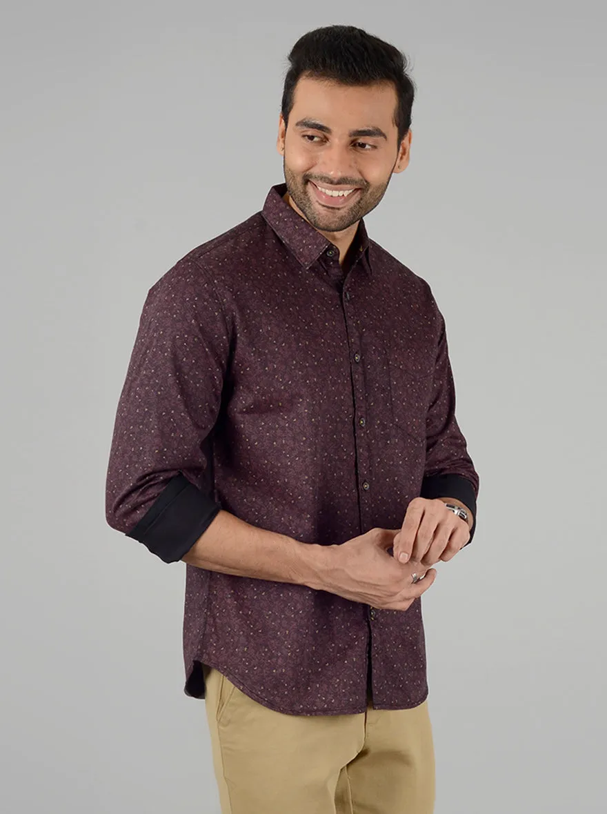 Brown Printed Slim Fit Casual Shirt | Greenfibre