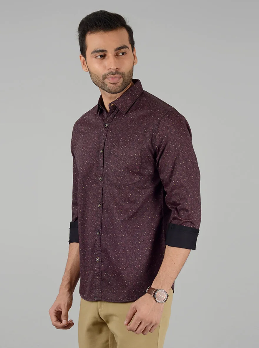 Brown Printed Slim Fit Casual Shirt | Greenfibre