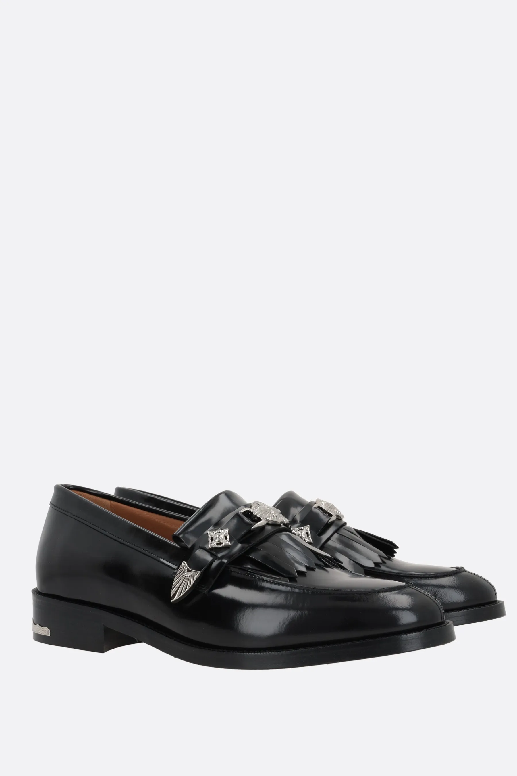 buckle-detailed brushed leather loafers