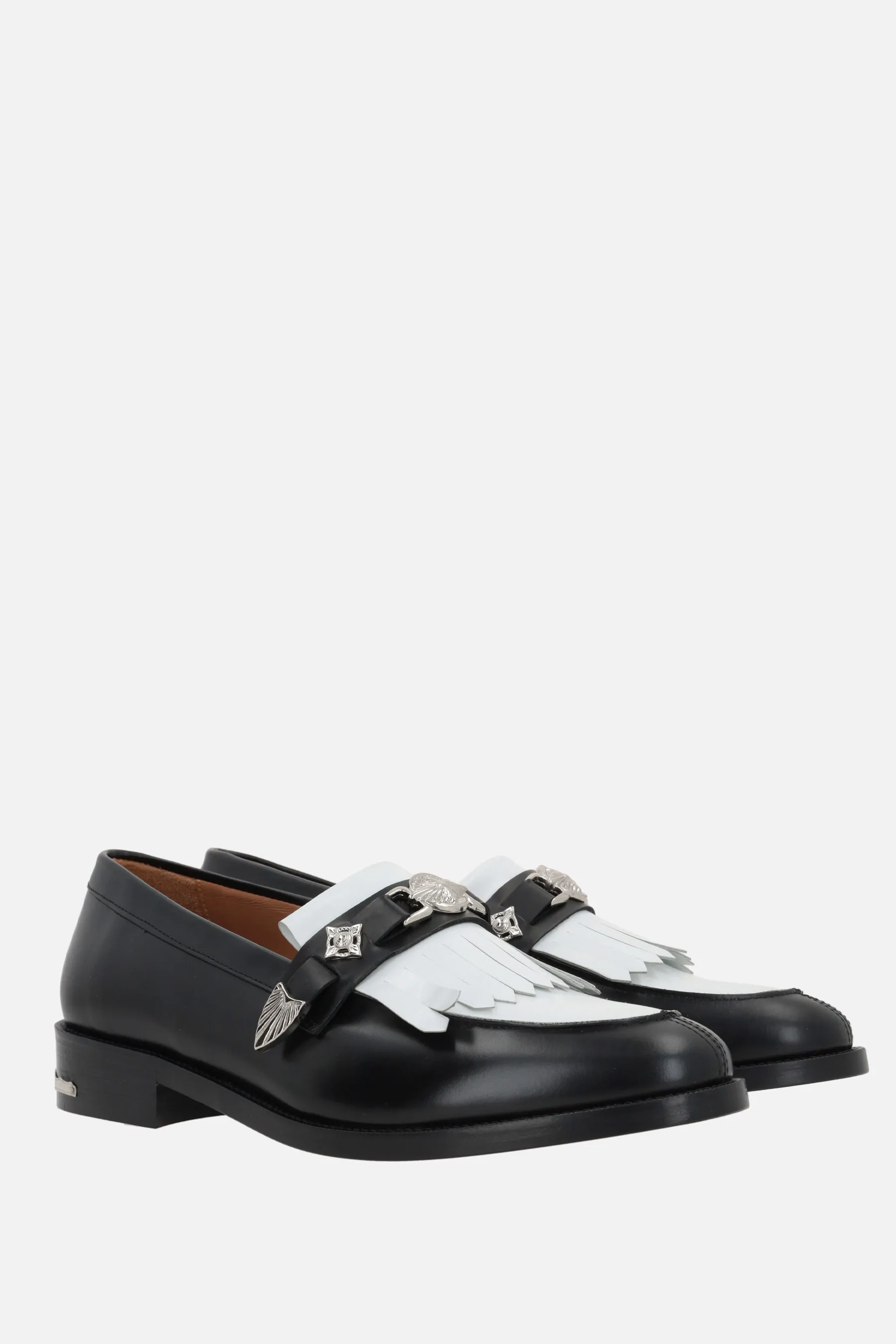 buckle-detailed brushed leather loafers