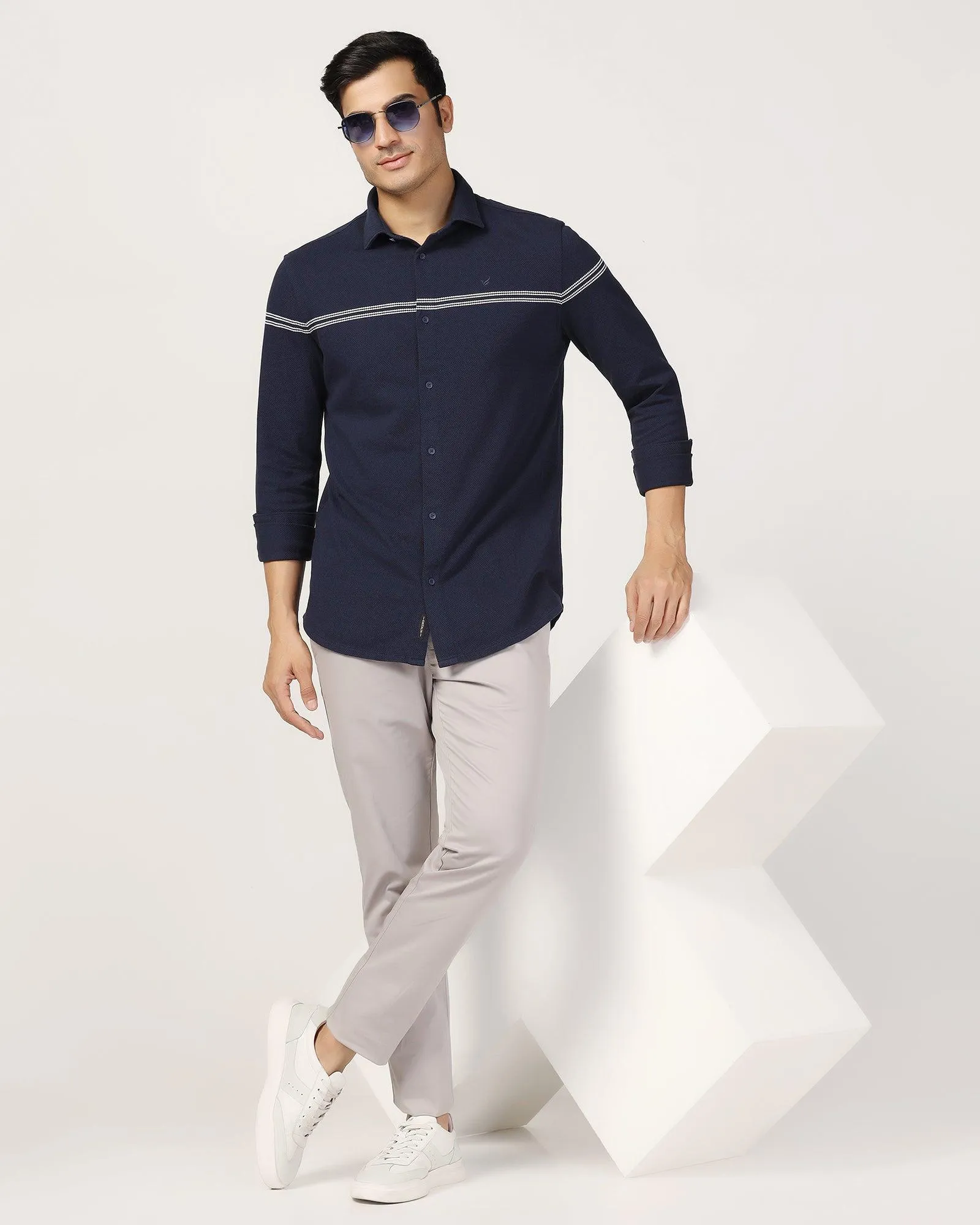 Casual Navy Textured Shirt - Liv