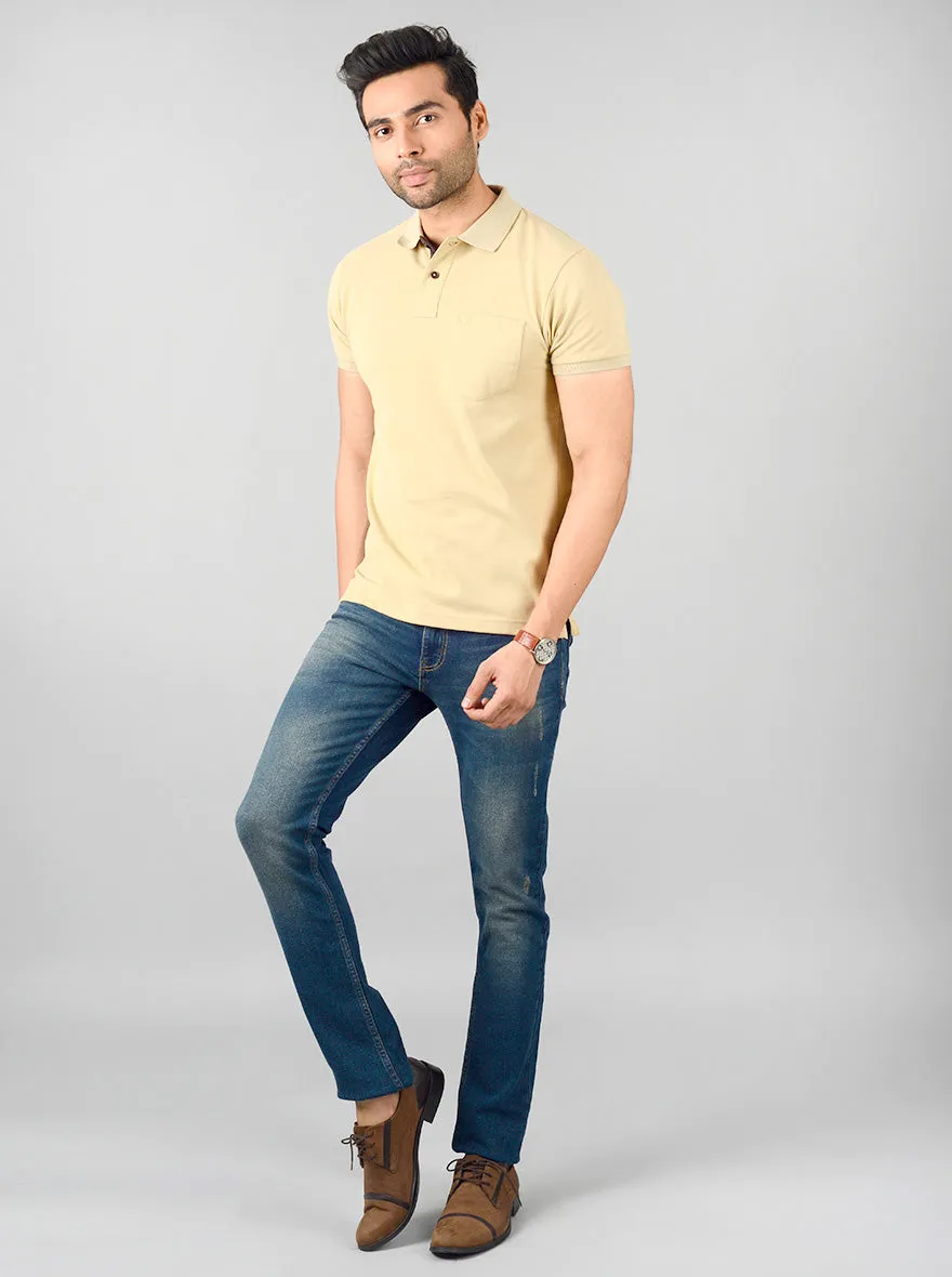 Cement Brown Solid Slim Fit Polo T-shirt | Greenfibre