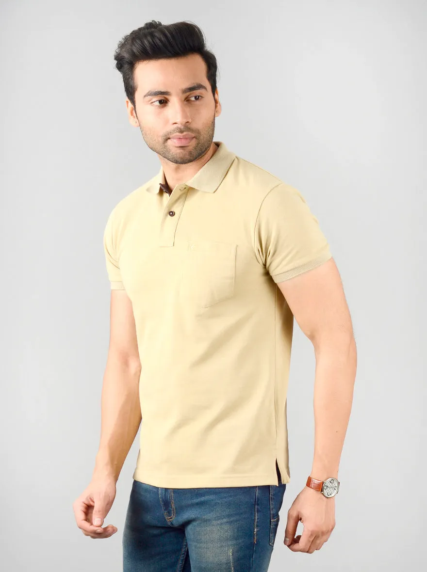 Cement Brown Solid Slim Fit Polo T-shirt | Greenfibre