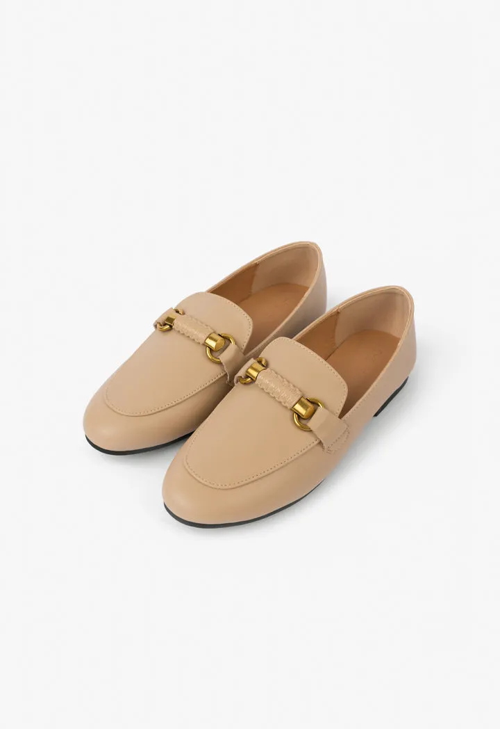 Choice Solid Horse Bit Loafers Beige