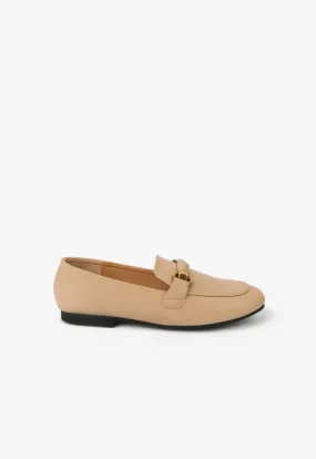 Choice Solid Horse Bit Loafers Beige