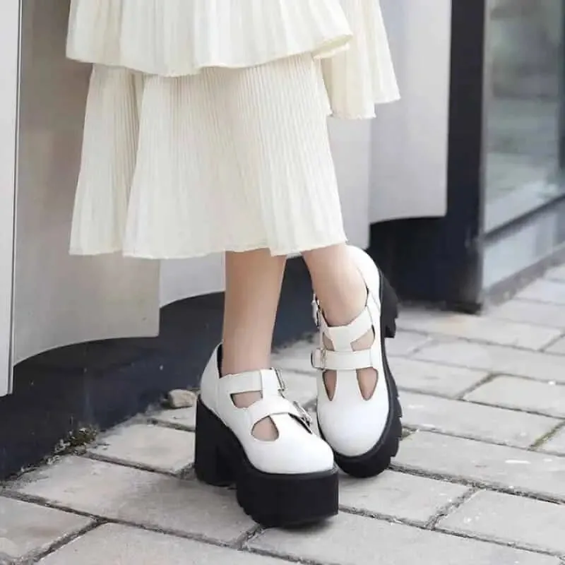 Chunky Loafers Platform Heels Buckle Strap Shoes