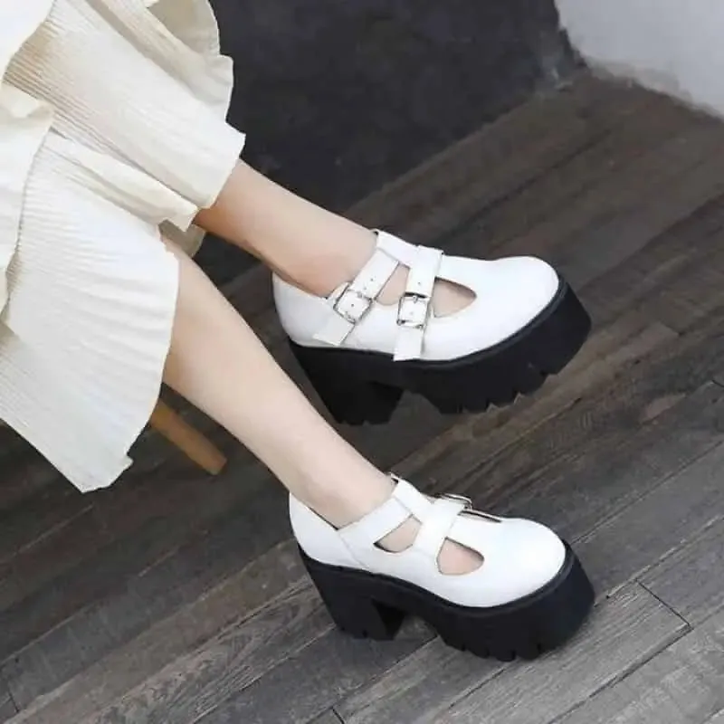 Chunky Loafers Platform Heels Buckle Strap Shoes