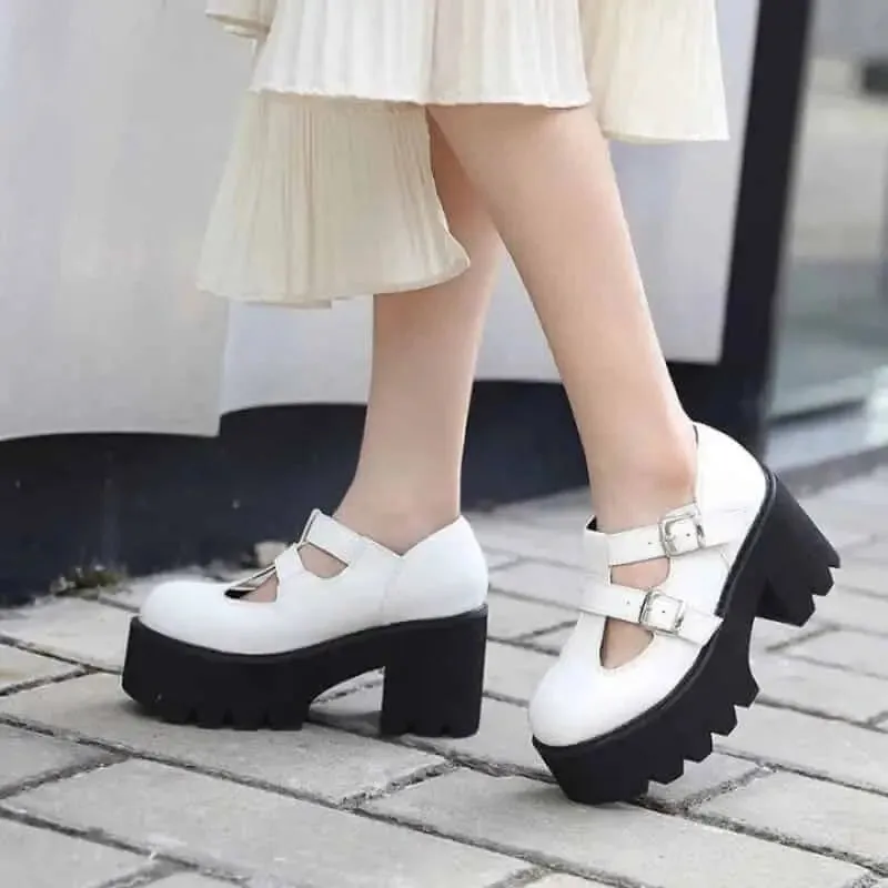 Chunky Loafers Platform Heels Buckle Strap Shoes