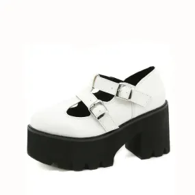 Chunky Loafers Platform Heels Buckle Strap Shoes